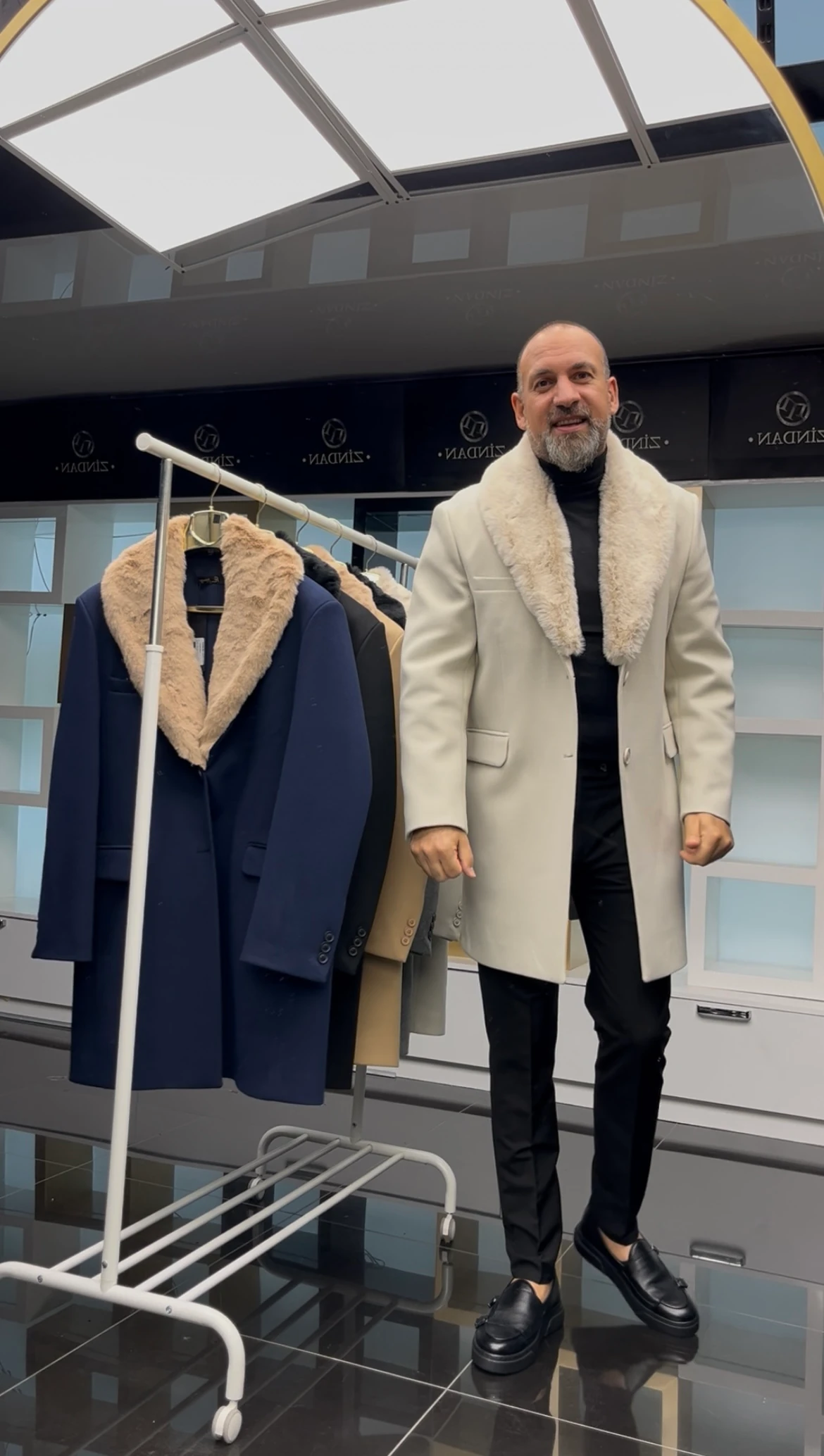 Kürklü Kaşe Kaban Krem