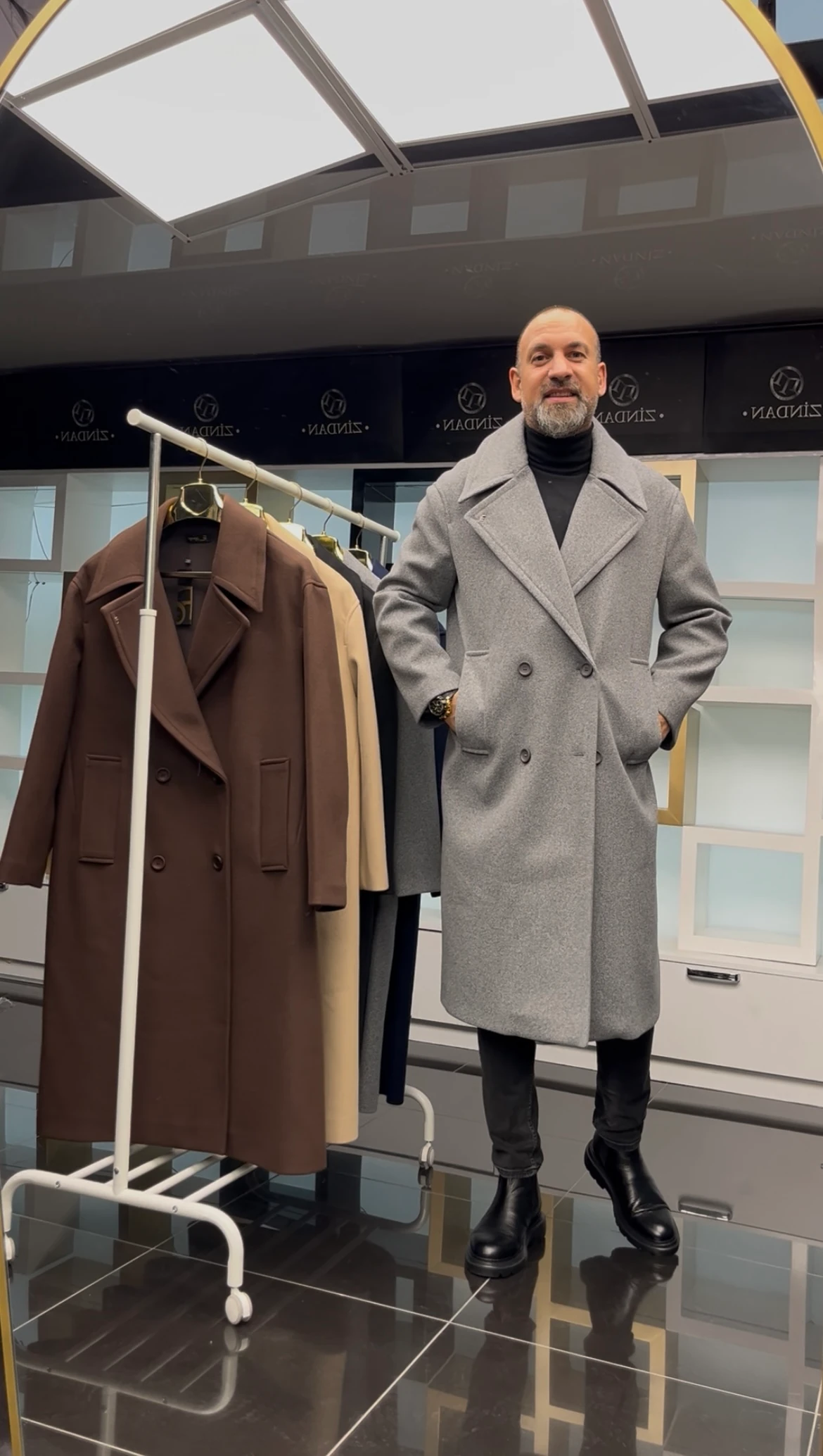 Oversize Kruvaze Kaşe Kaban Gri 