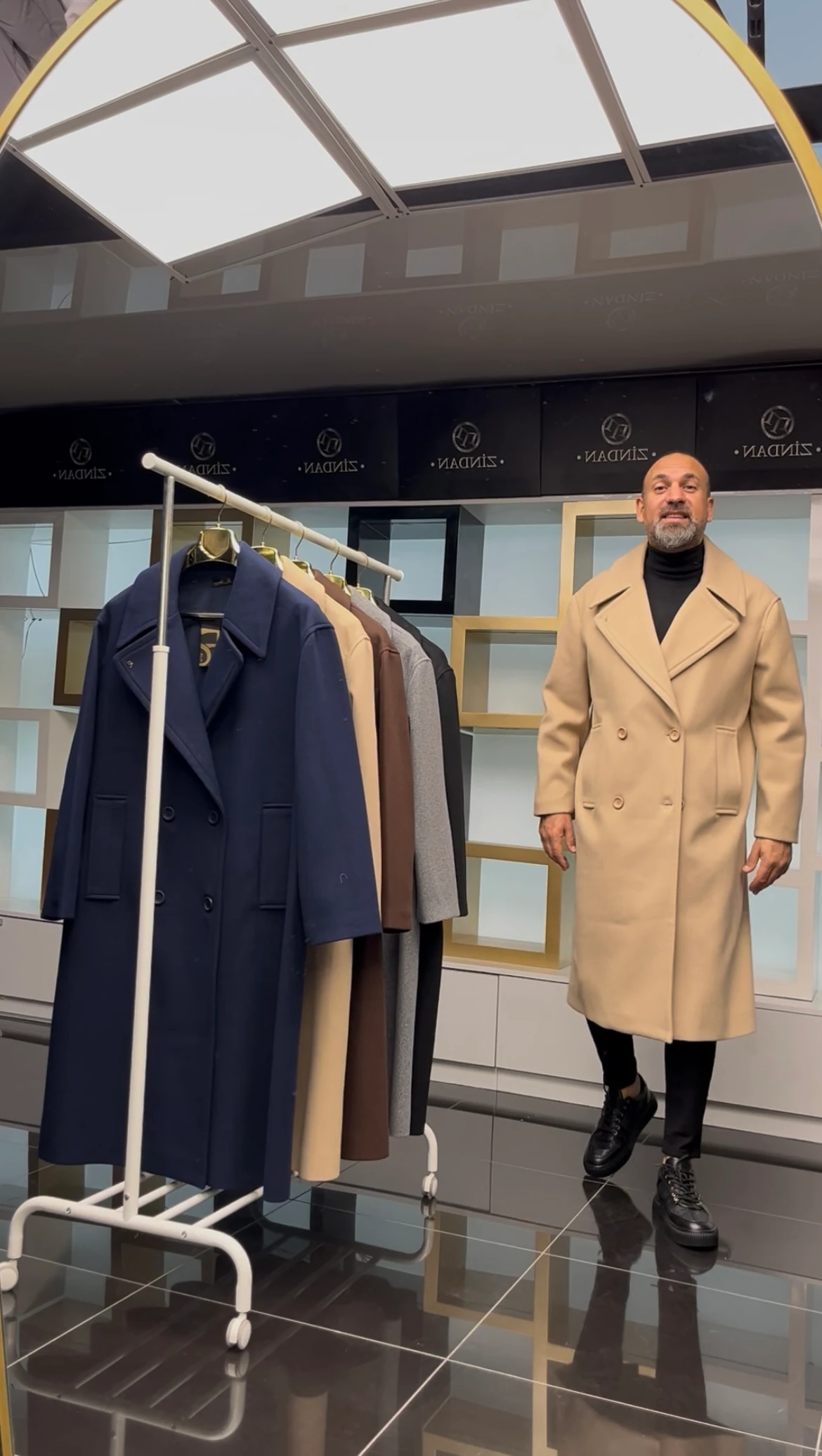 Oversize Kruvaze Kaşe Kaban Bej 