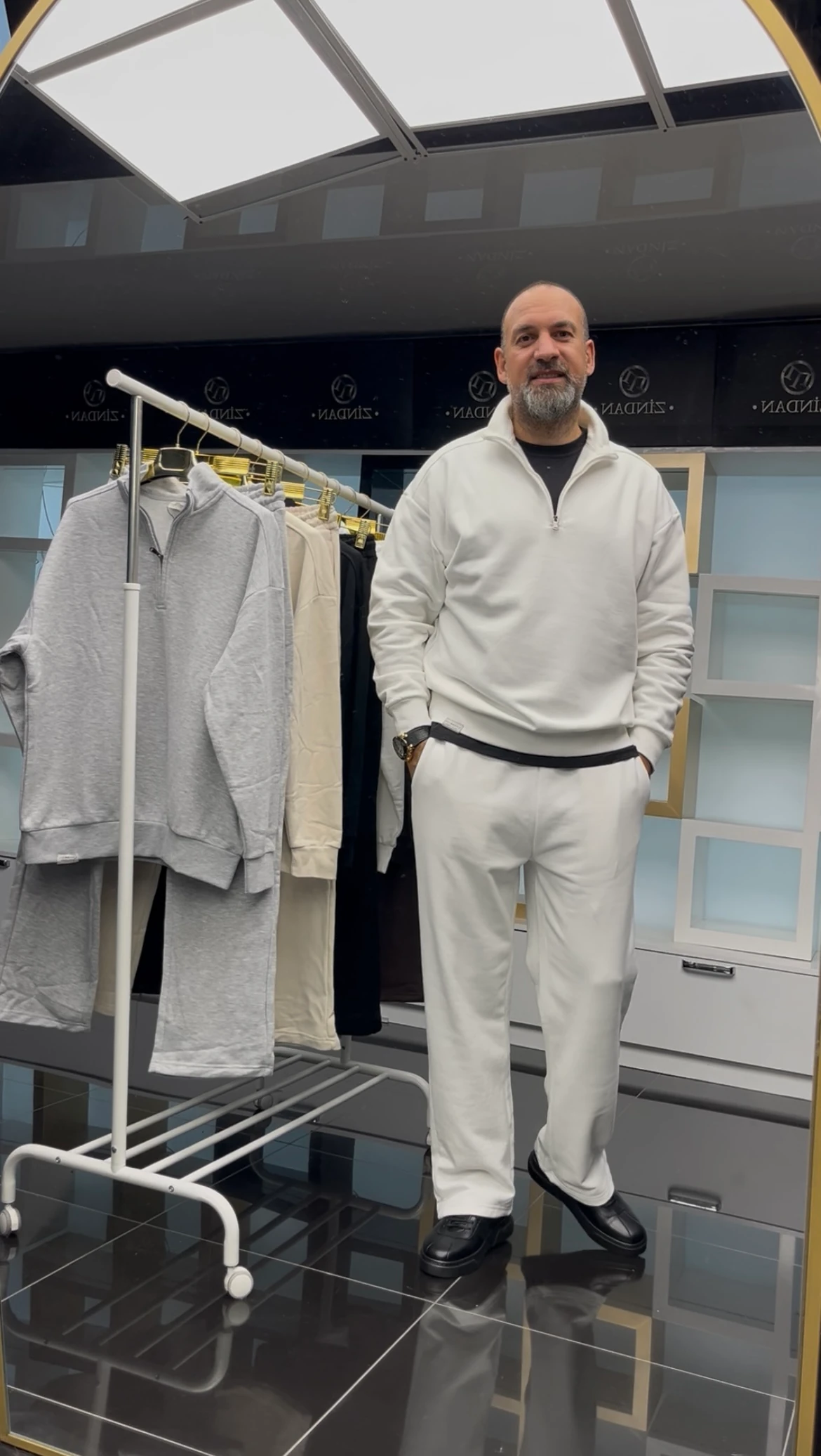 Fermuarlı Bol Paça Eşofman Takım Beyaz 