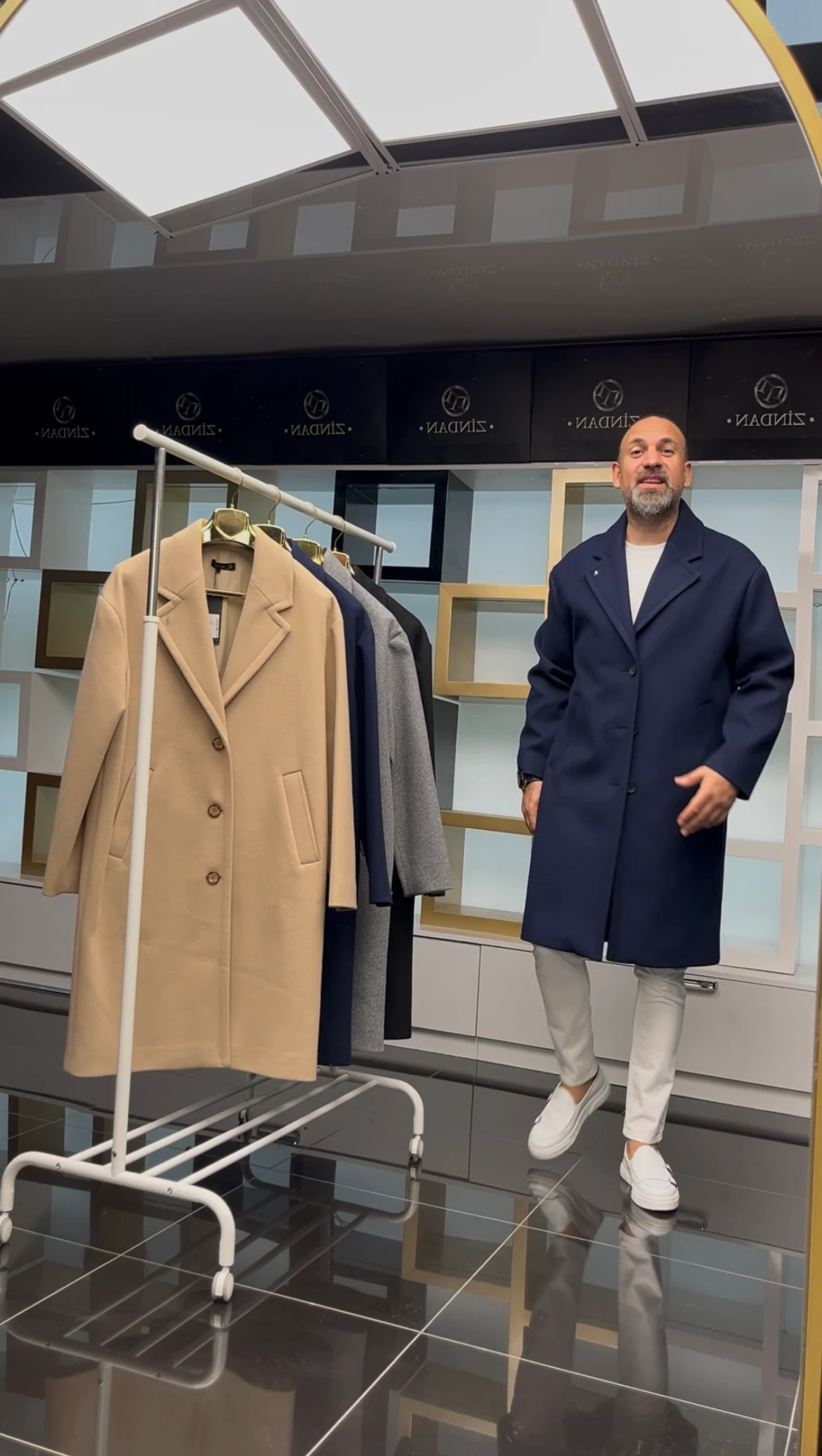 Oversize Kaşe Kaban Lacivert