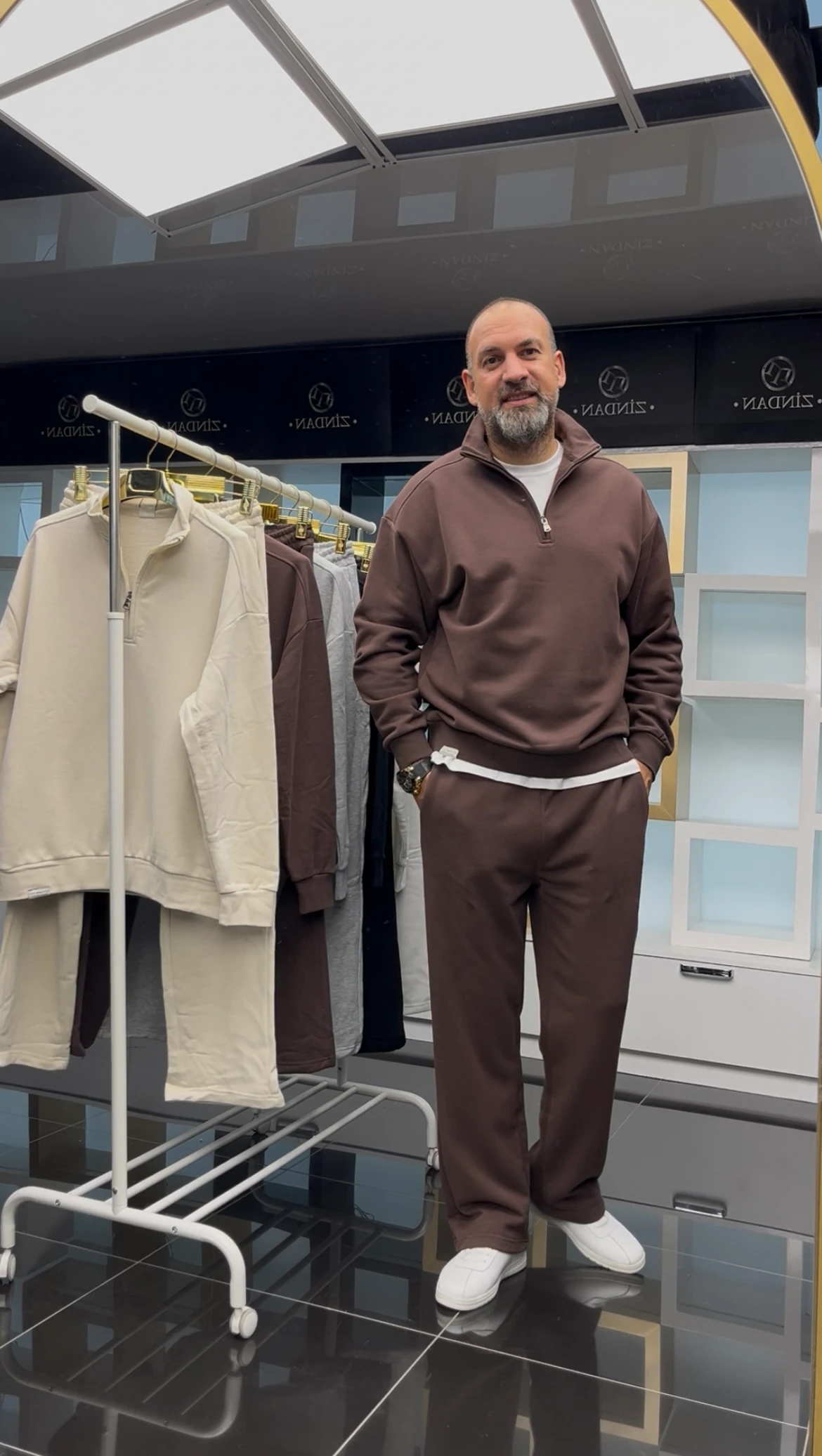 Fermuarlı Bol Paça Eşofman Takımı Kahve 