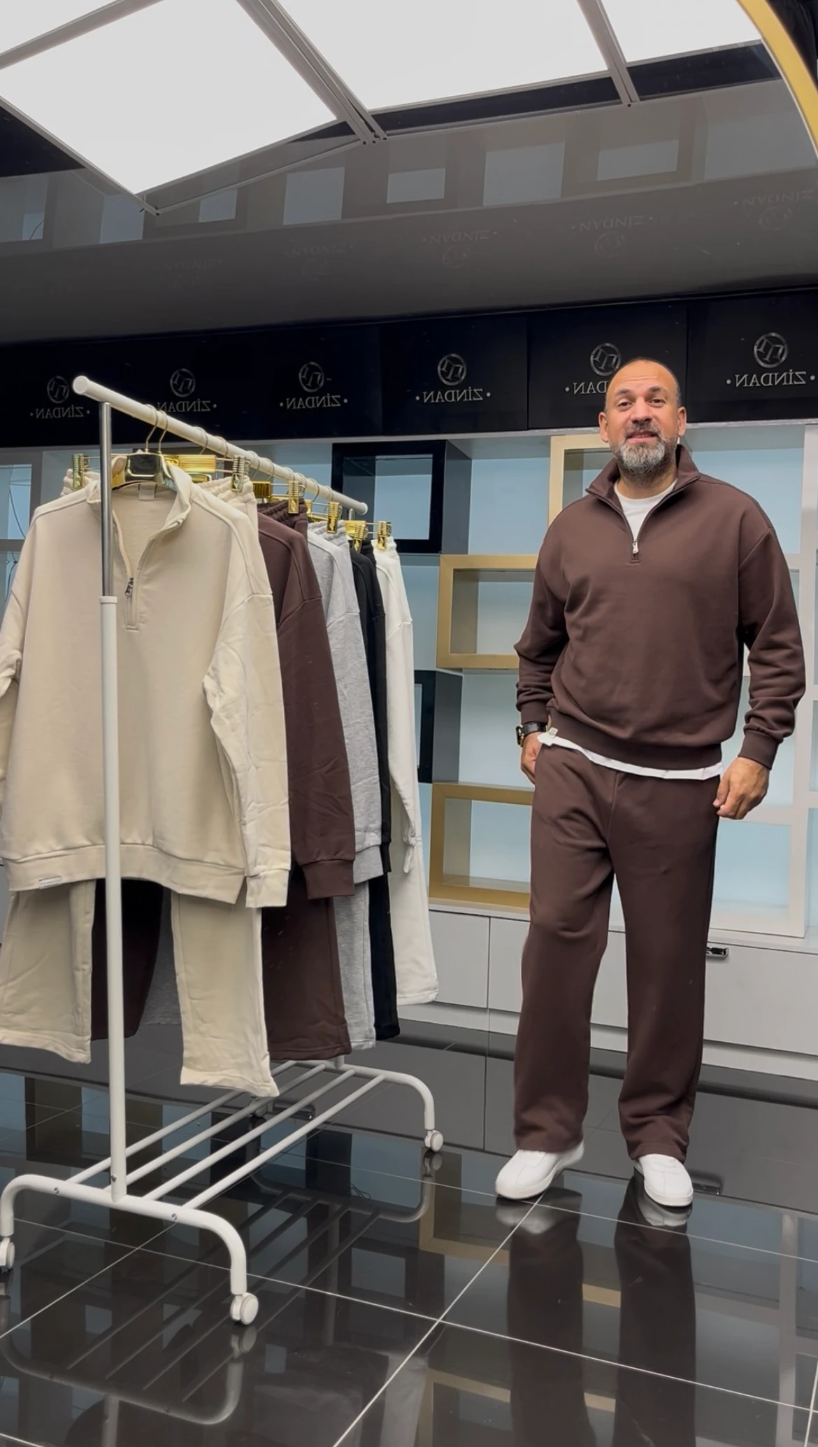 Fermuarlı Bol Paça Eşofman Takımı Kahve 