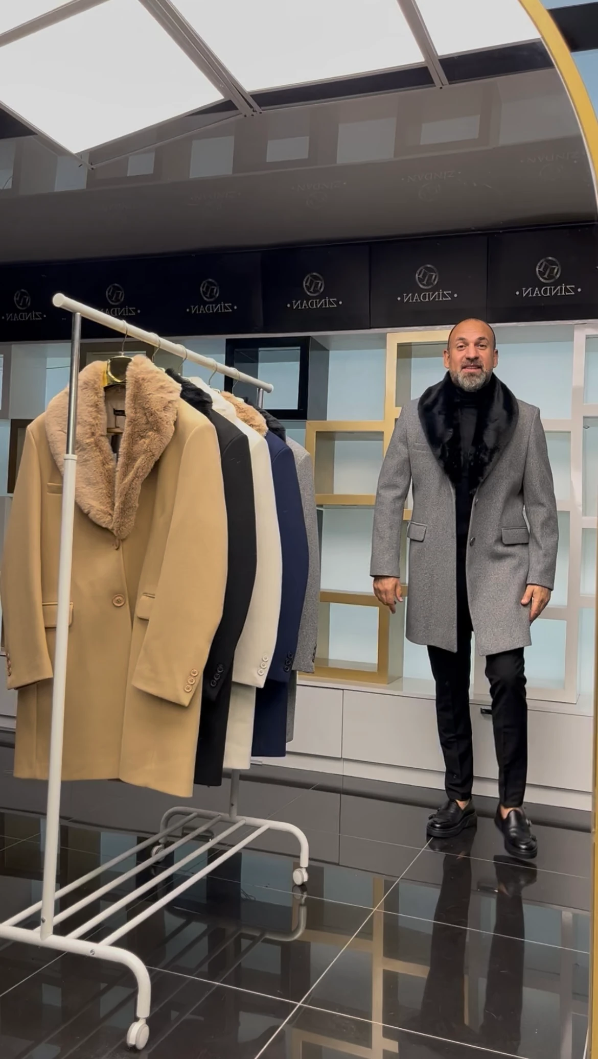 Kürklü Kaşe Kaban Gri 