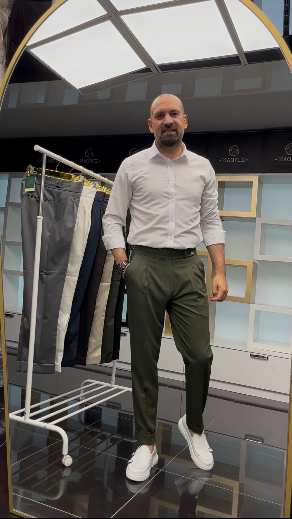 Pileli Düğmeli Pantolon Haki