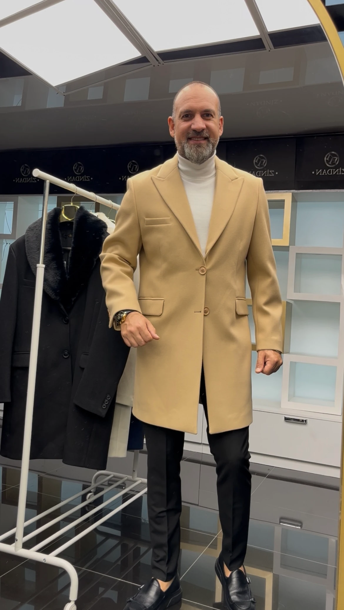 Kürklü Kaşe Kaban Bej 