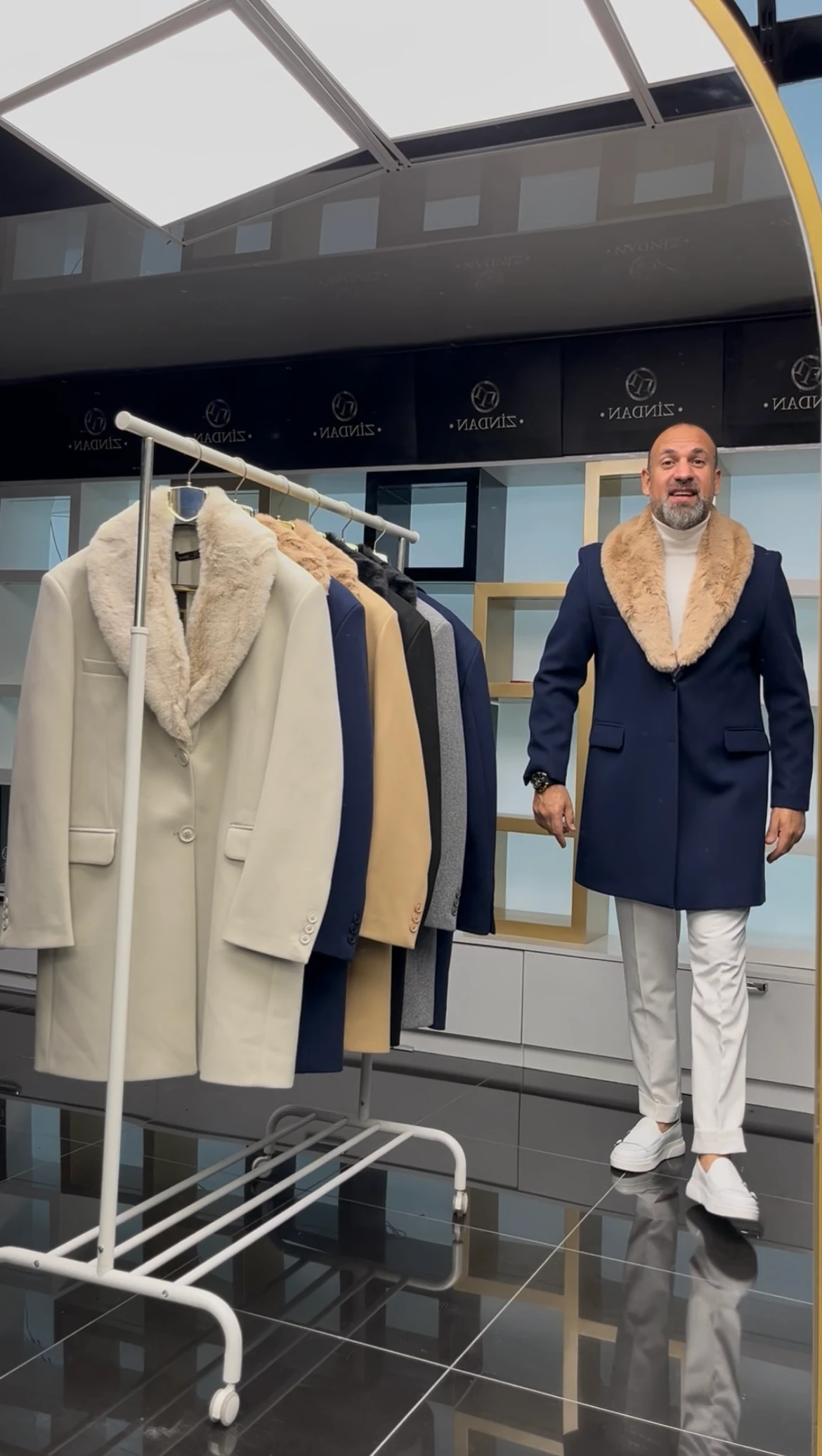 Kürklü Kaşe Kaban Lacivert 