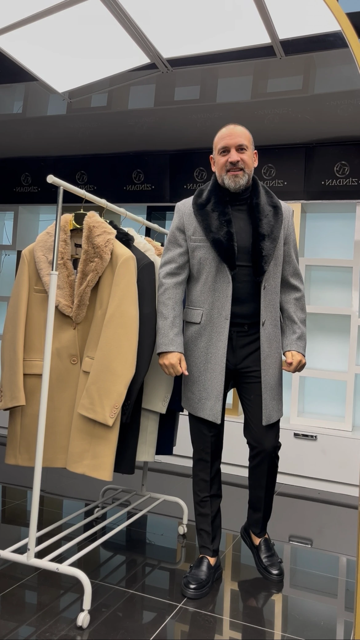 Kürklü Kaşe Kaban Gri 