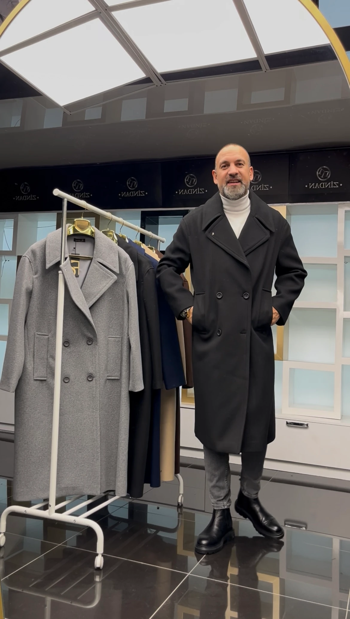 Oversize Kruvaze Kaşe Kaban Siyah