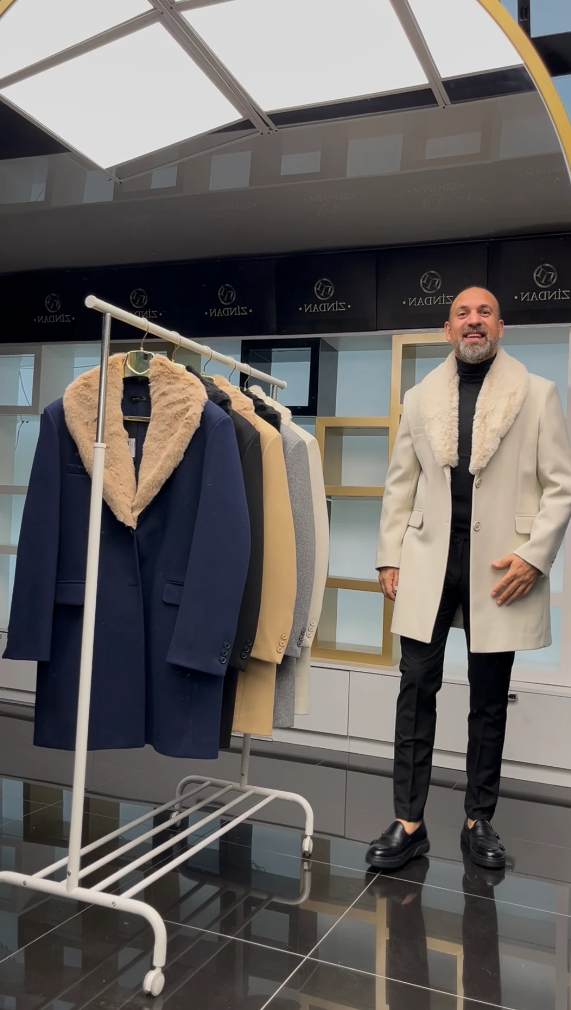 Kürklü Kaşe Kaban Krem