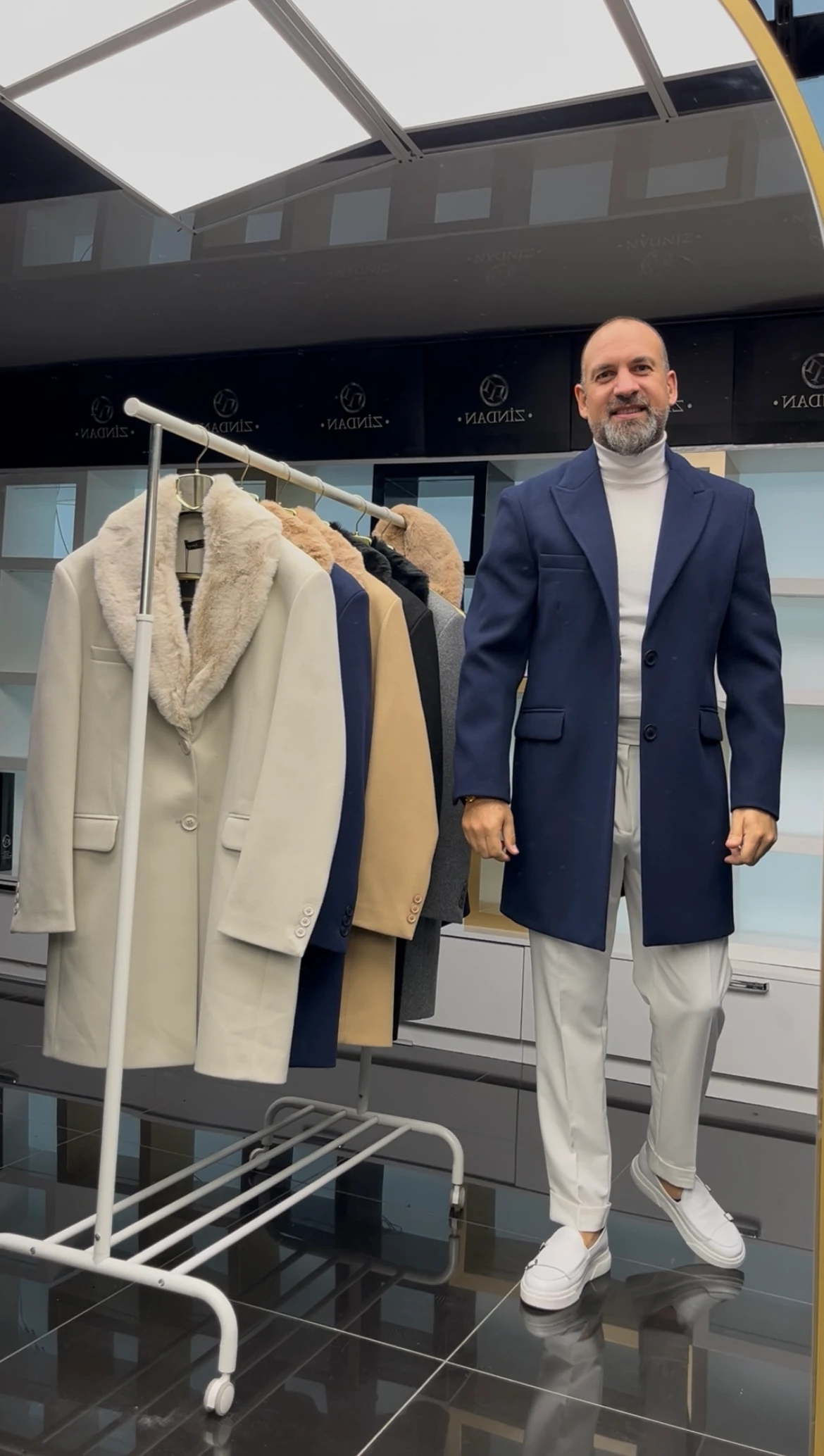 Kürklü Kaşe Kaban Lacivert 