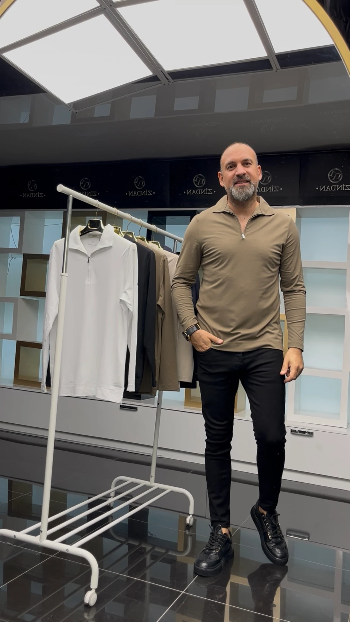 Fermuarlı İnce Sweatshirt Haki 