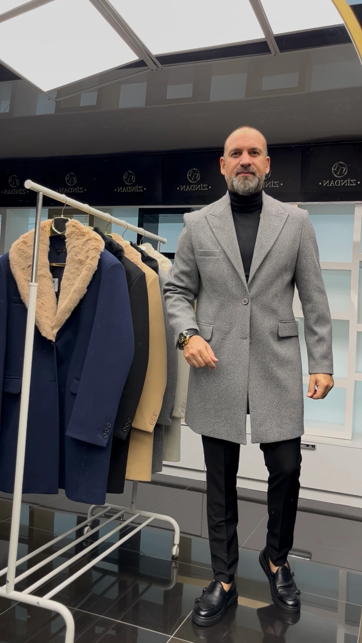 Kürklü Kaşe Kaban Gri 