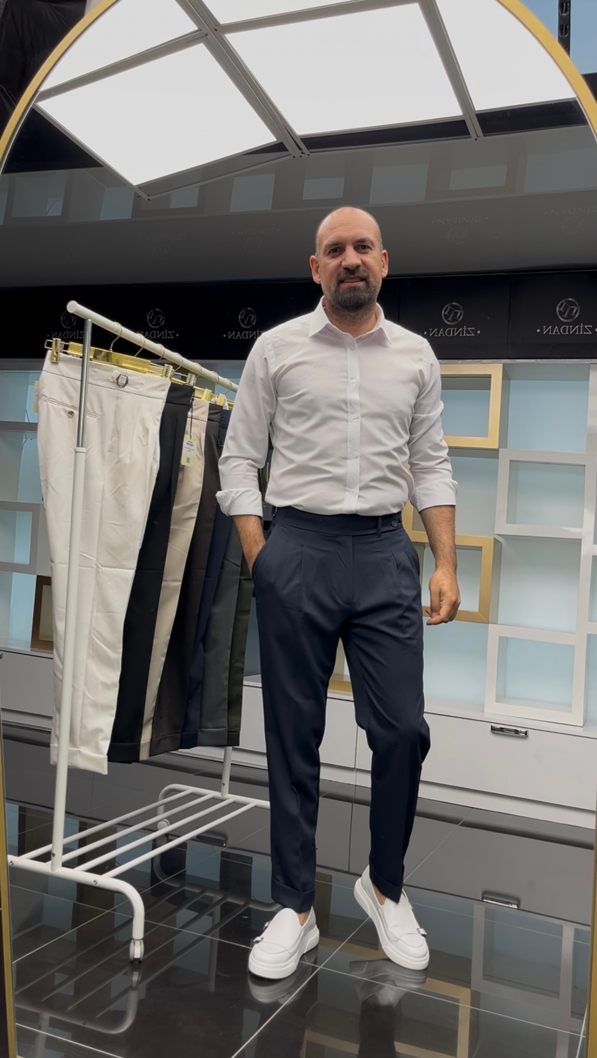 Pileli Düğmeli Pantolon Lacivert 