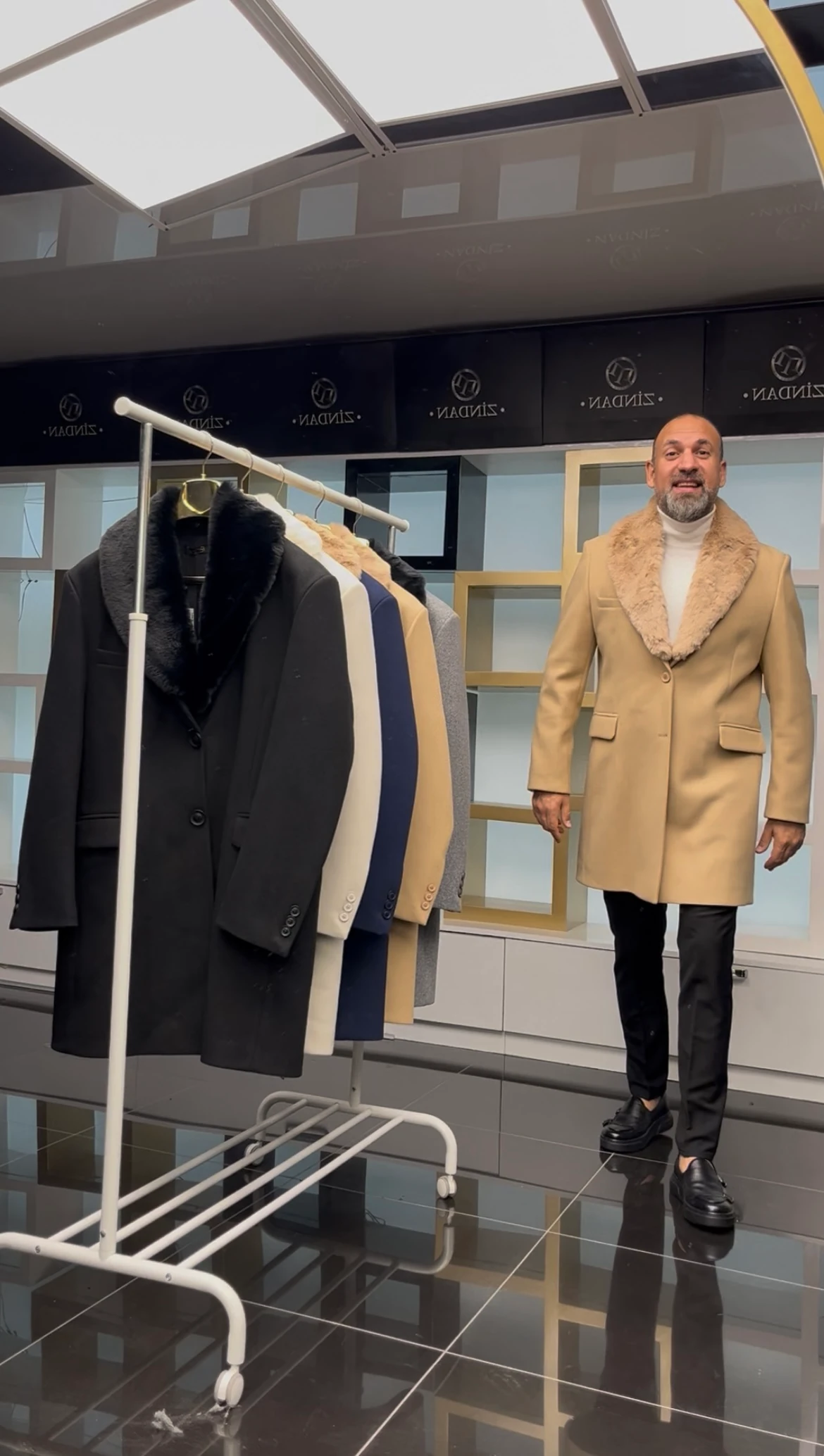 Kürklü Kaşe Kaban Bej 