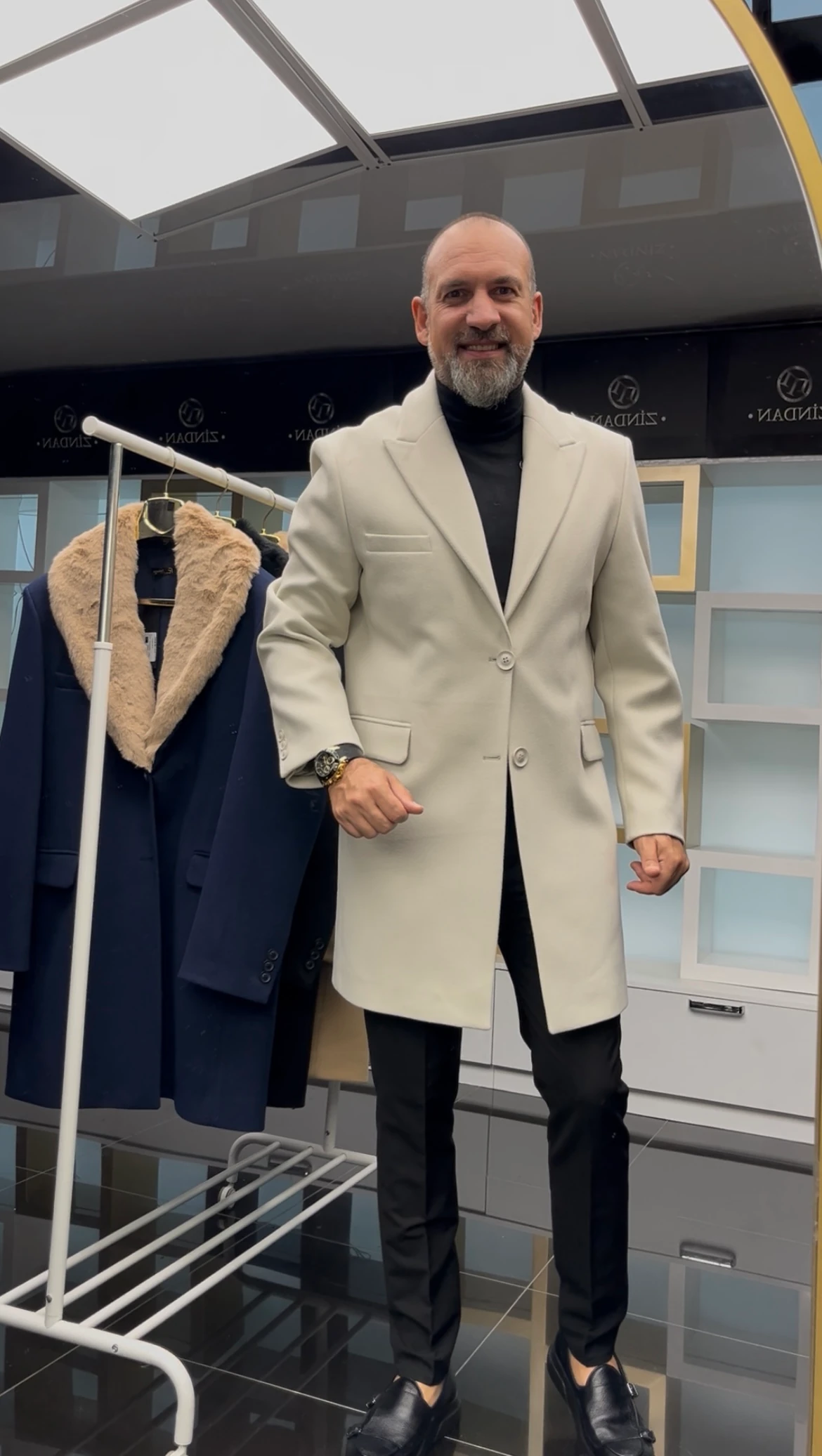 Kürklü Kaşe Kaban Krem