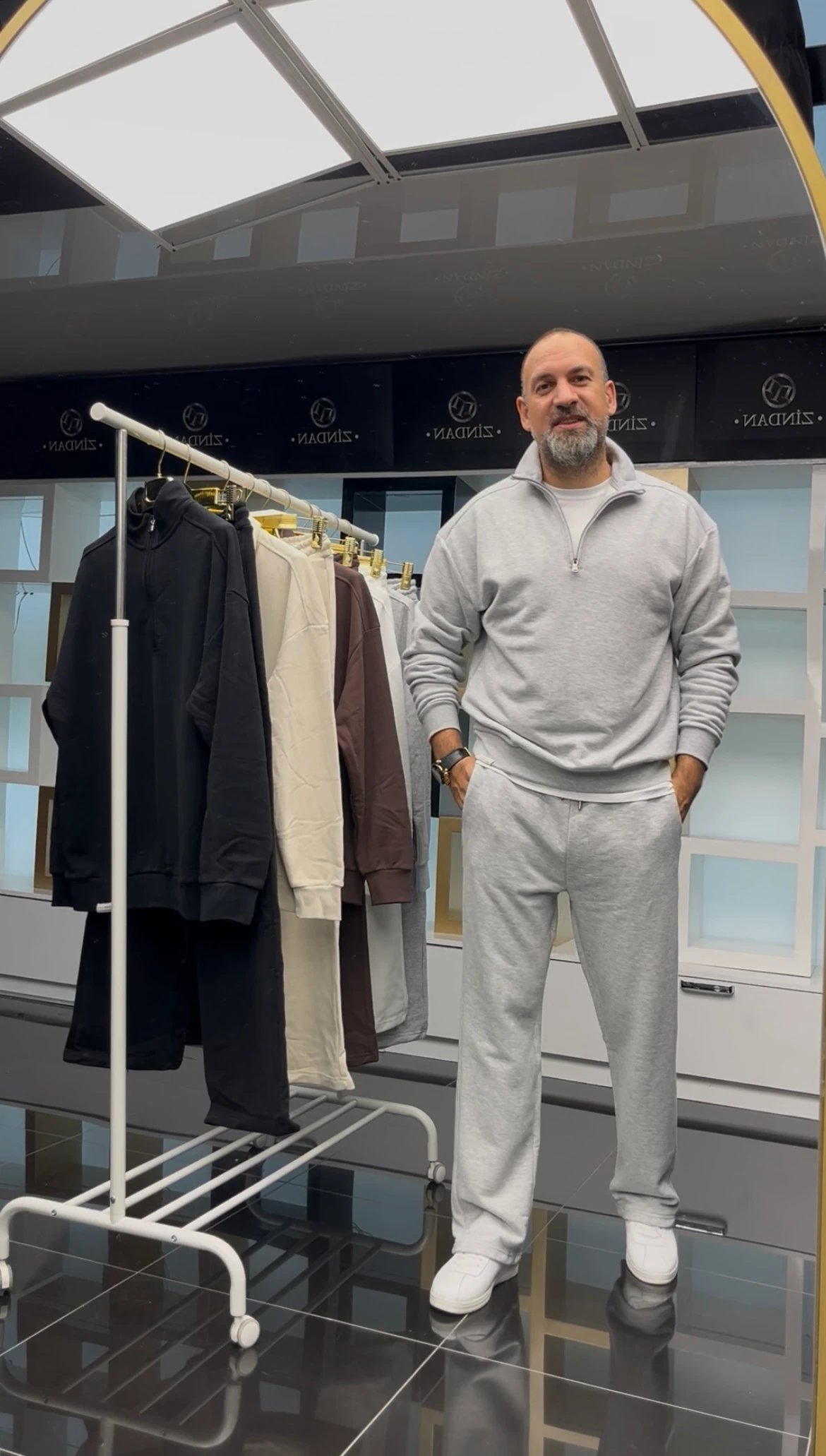 Fermuarlı Bol Paça Eşofman Takımı Gri 