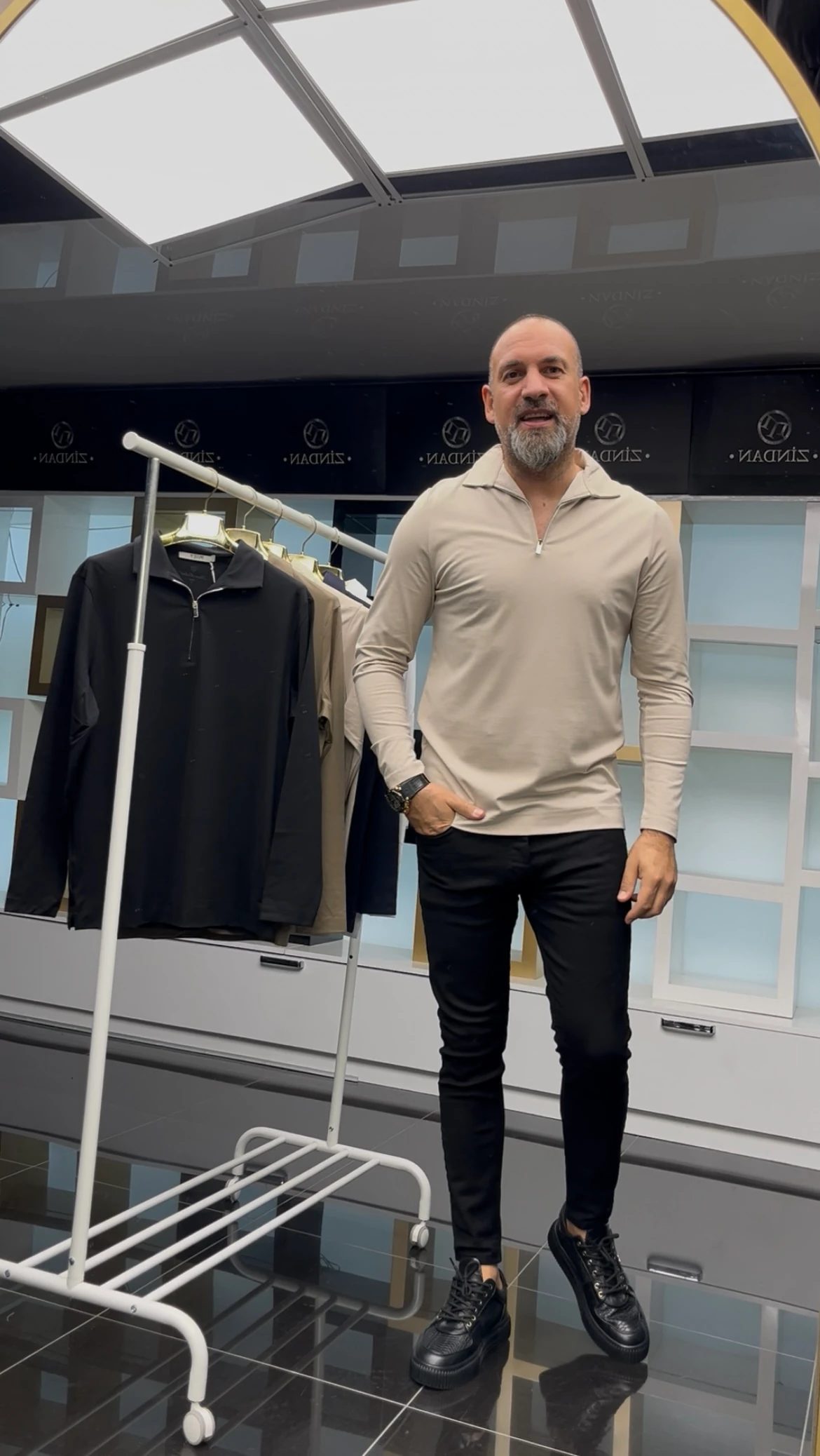 Fermuarlı İnce Sweatshirt Bej