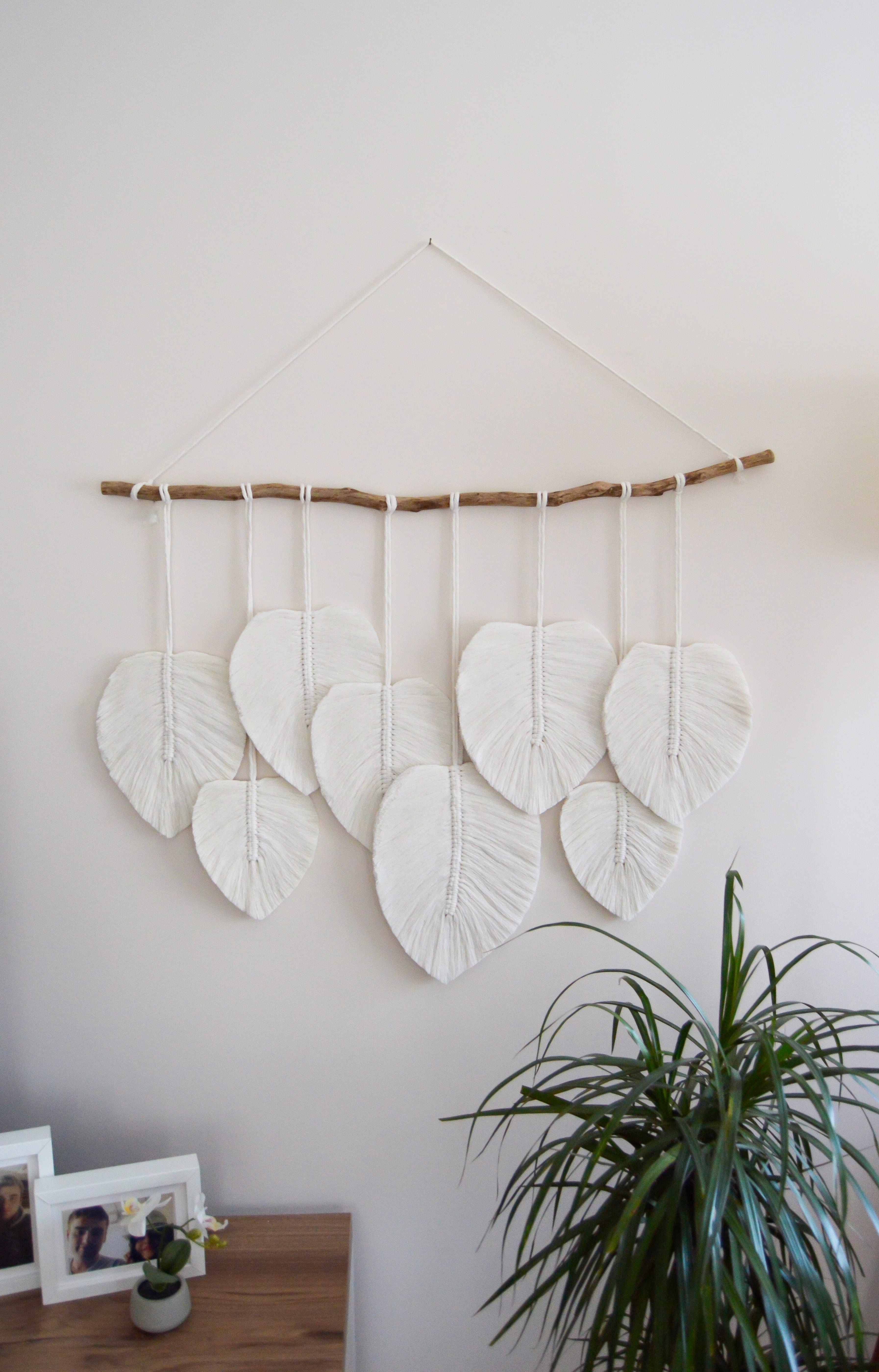 BEYAZYAPRAK  I   Large Macrame Feathers Wall Hanging, Macrame Leaf, Modern , Boho Decor, Wall Tapestry Hanging Bohemian Macrame Feathers Headboard