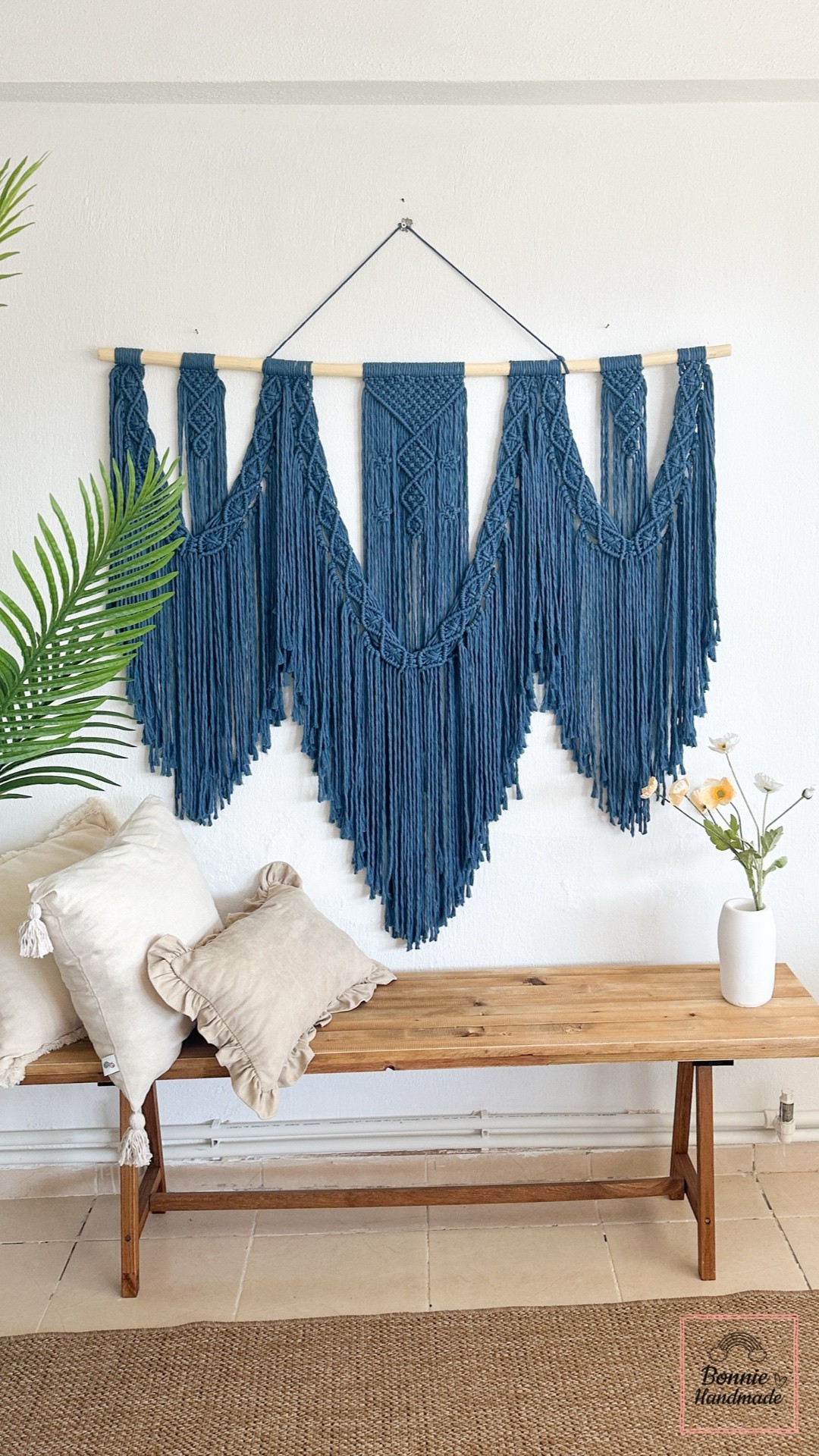 MAVIUCLU  I   Extra Large Macrame Wall Hanging, Navy Blue Bohemian Decoration, Woven Wall Hanging, Macrame Mural, Housewarming gift, Headboard