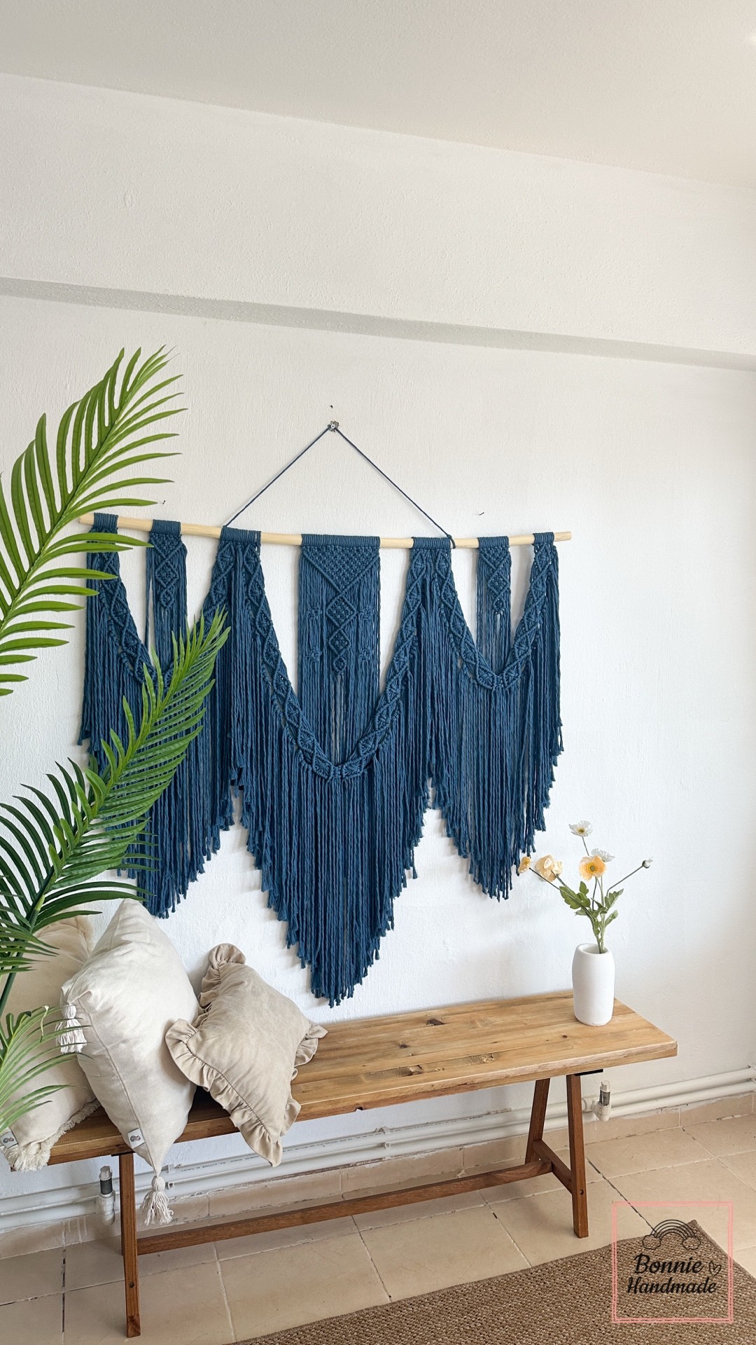 MAVIUCLU  I   Extra Large Macrame Wall Hanging, Navy Blue Bohemian Decoration, Woven Wall Hanging, Macrame Mural, Housewarming gift, Headboard