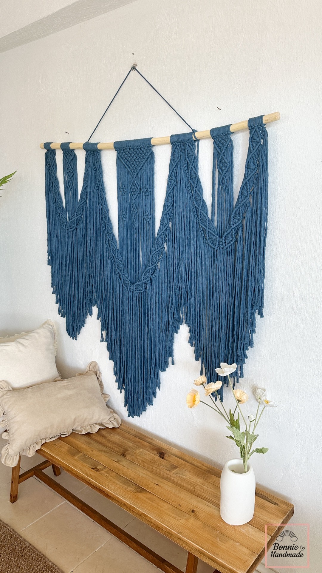 MAVIUCLU  I   Extra Large Macrame Wall Hanging, Navy Blue Bohemian Decoration, Woven Wall Hanging, Macrame Mural, Housewarming gift, Headboard