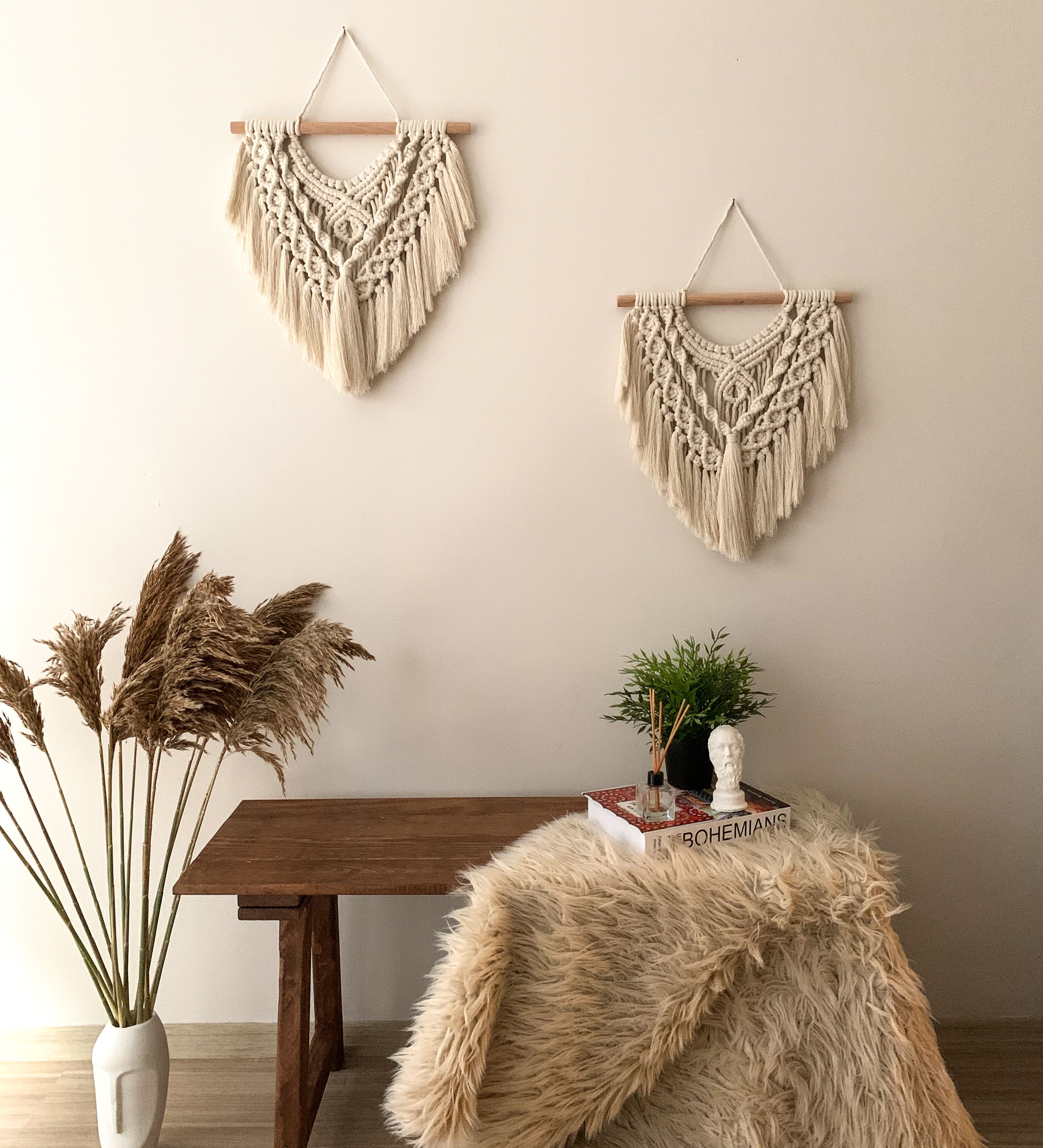 Macrame Wall Hanging 2 Pieces, Bohemian Home Decor, Boho Wall Decor, Tassel Boho Art,  Christmas Gift, Housewarming and New Home Gift