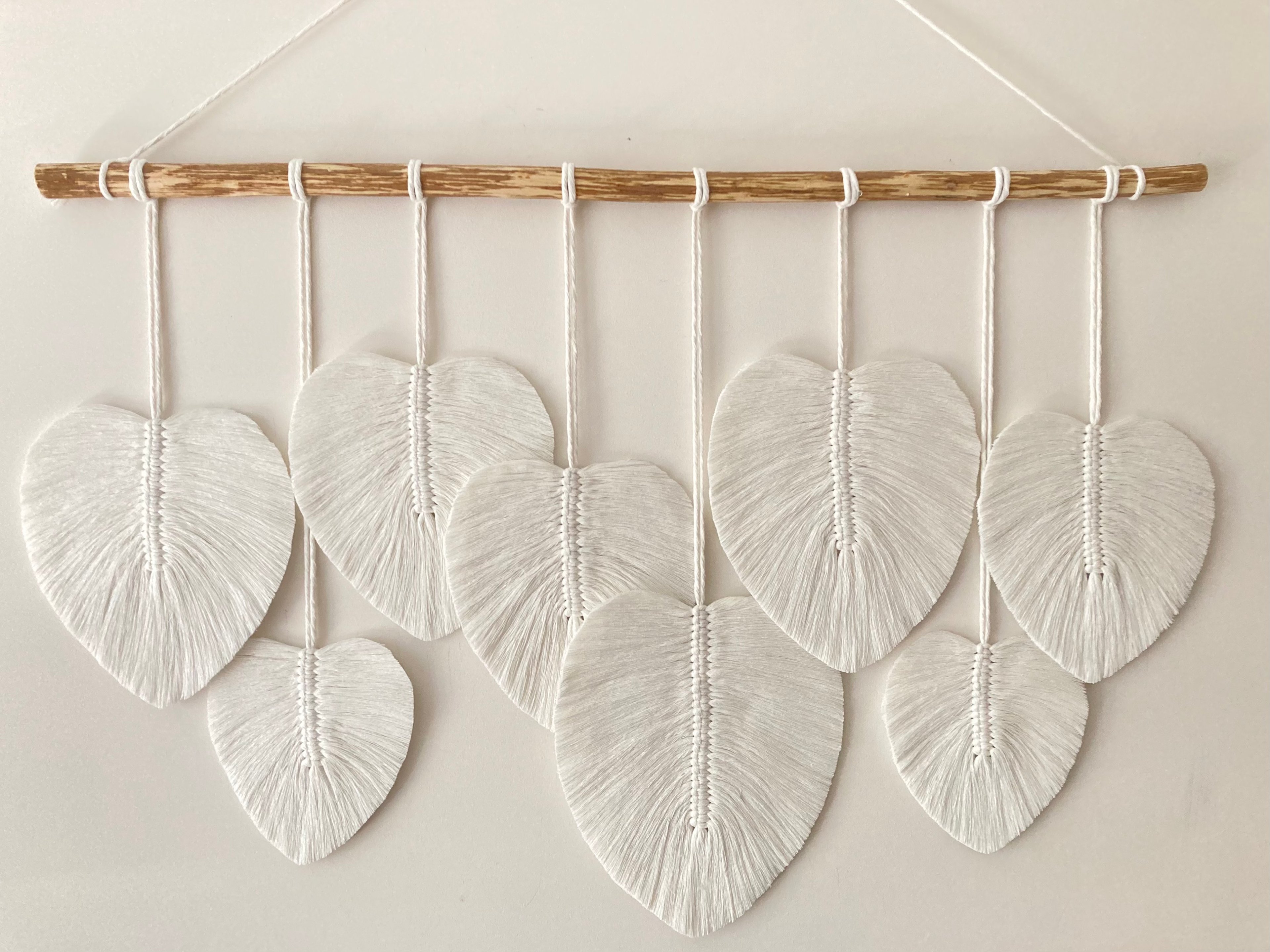 BEYAZYAPRAK  I   Large Macrame Feathers Wall Hanging, Macrame Leaf, Modern , Boho Decor, Wall Tapestry Hanging Bohemian Macrame Feathers Headboard