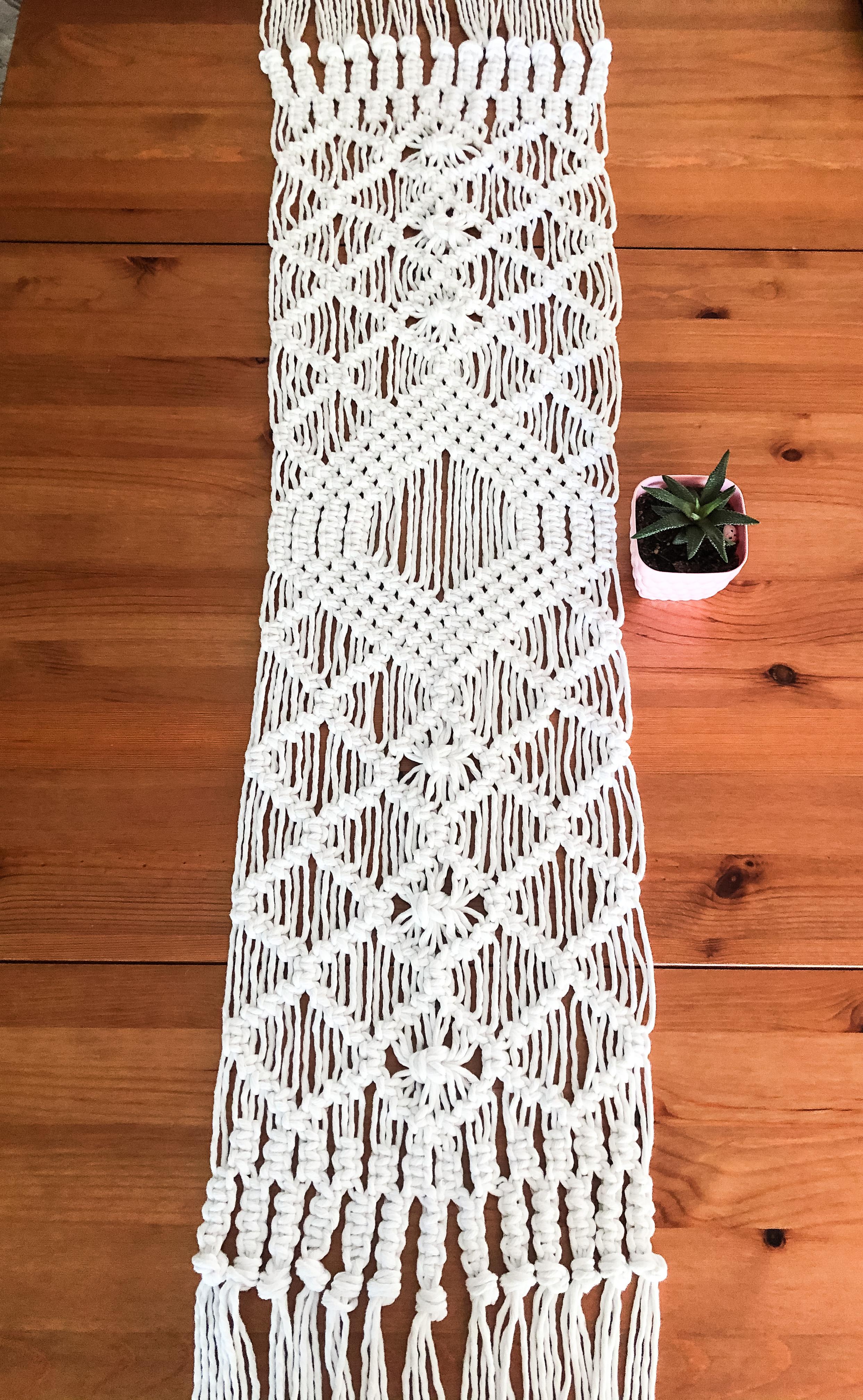 Macrame Table Runner, Dinner Table Runner, Kitchen Table Wares, Handmade Cotton Runner Custom Size, Wedding Chair Macrame Decor