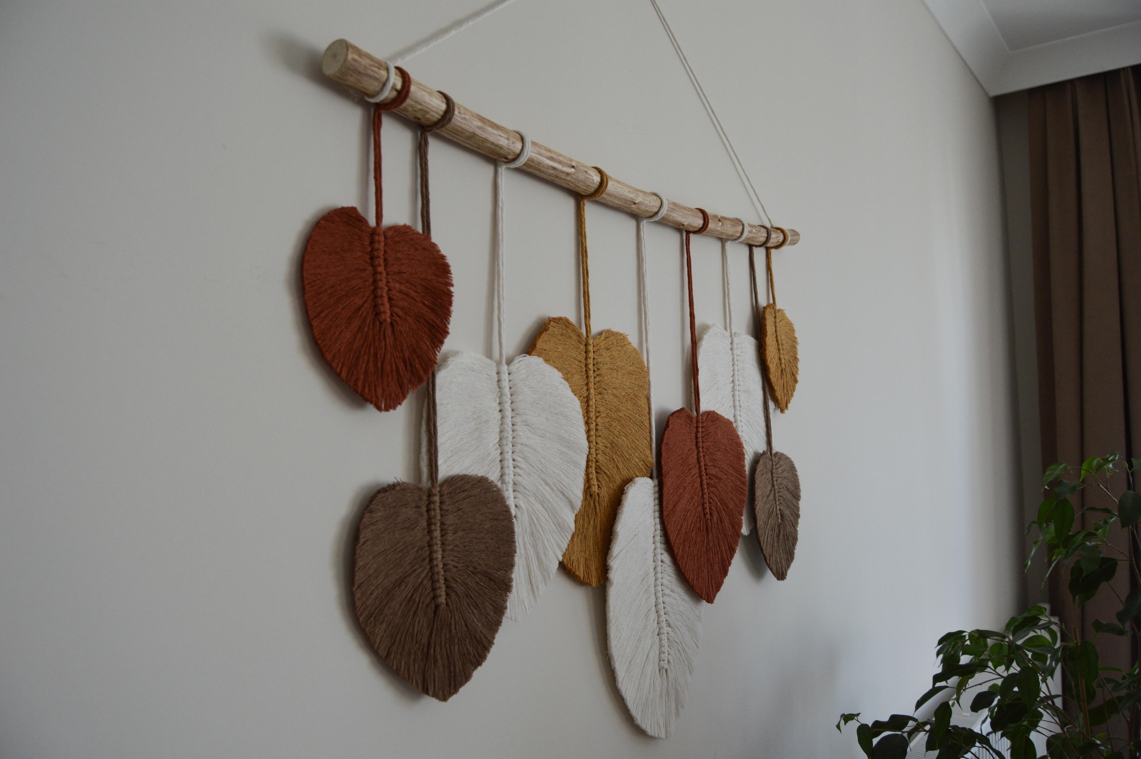 SONBAHAR  I   Large Macrame Feathers Wall Hanging, Autumn Wall Decoration, Fall Boho Decor, Bohemian Wall Art, Macrame Leaf, Colorful Feather Tapestry