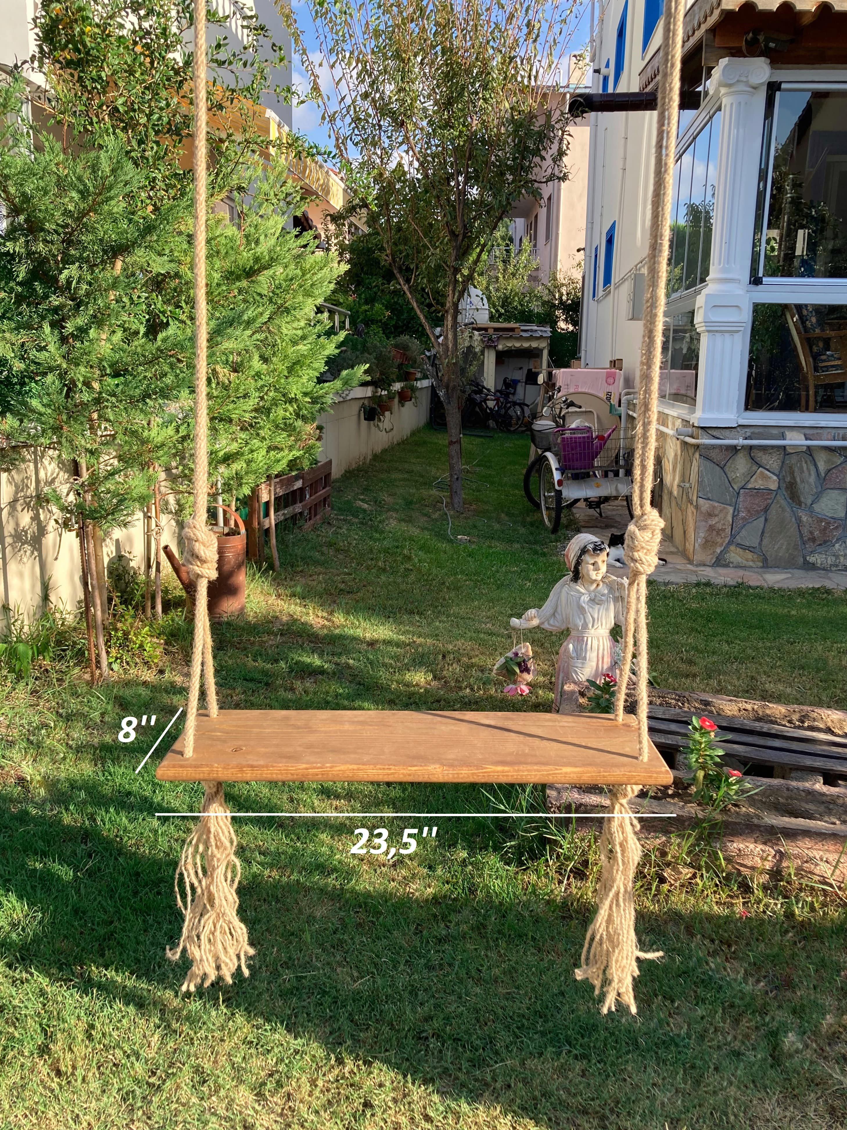 Tree Swing, Wooden Rope Swing, Rustic Long Lasting Outdoor Swing, Backyard Swing, Wood Bench Swing, Jute Rope Included, Great Gift