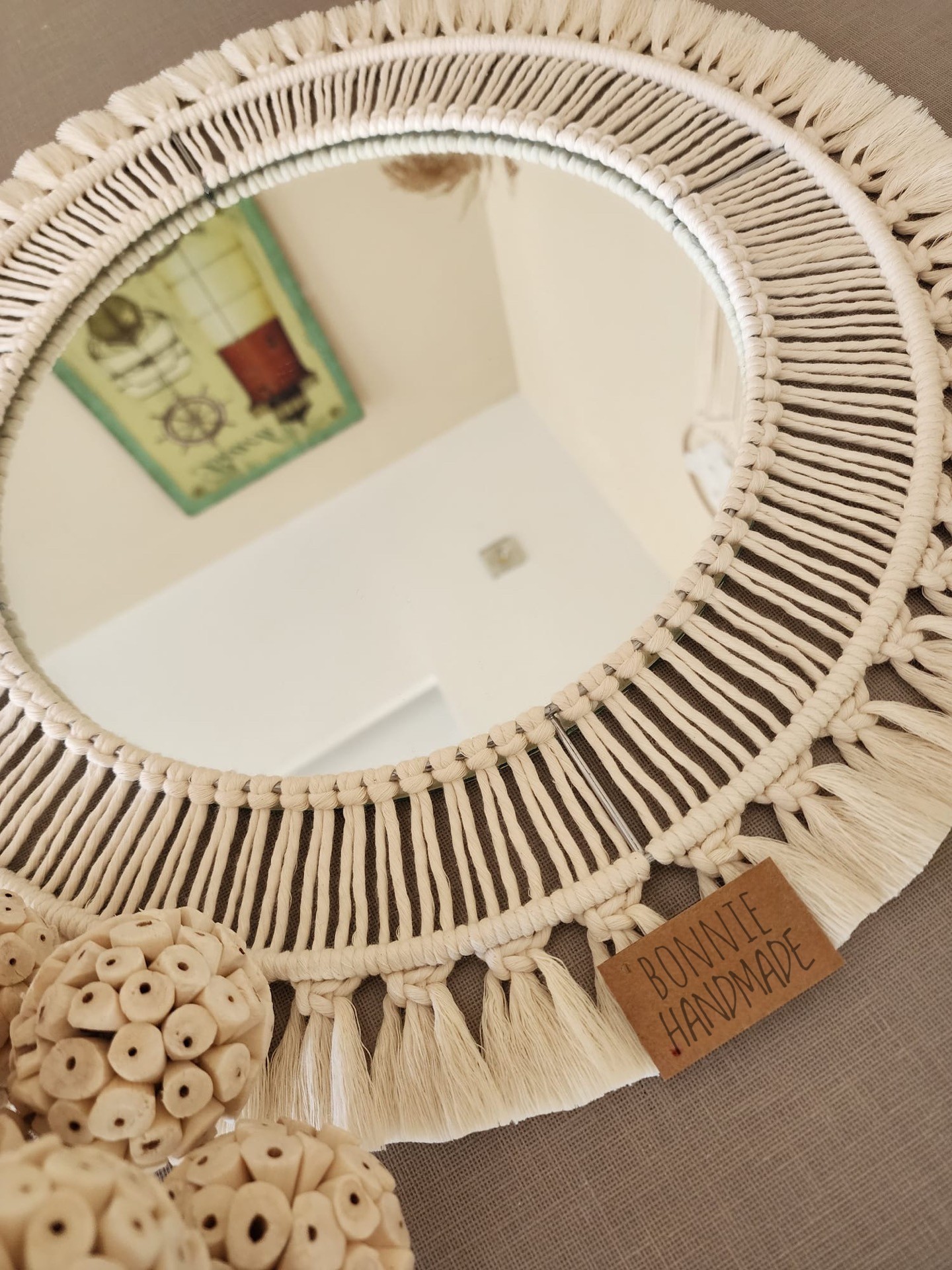 Large Macrame Mirror, Macrame Round Mirror Wall Hanging, Nursery Mirror Decor, Boho Wall Decor, Hand Woven Mirror, Housewarming gift