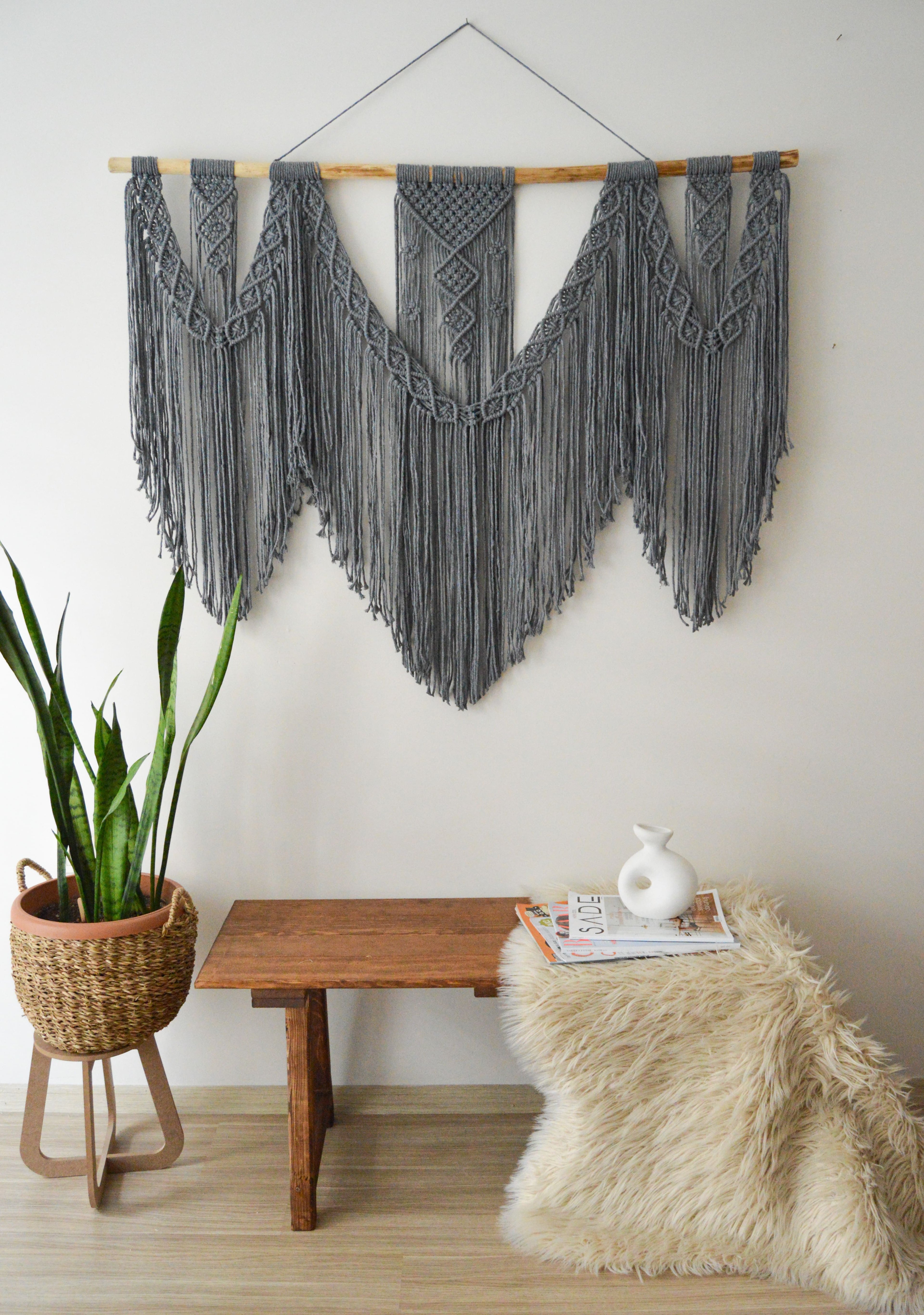 GRAYUCLU  I   Extra Large Macrame Wall Hanging, Gray Bohemian Decoration, Woven Wall Hanging, Macrame Mural, Housewarming gift, Headboard