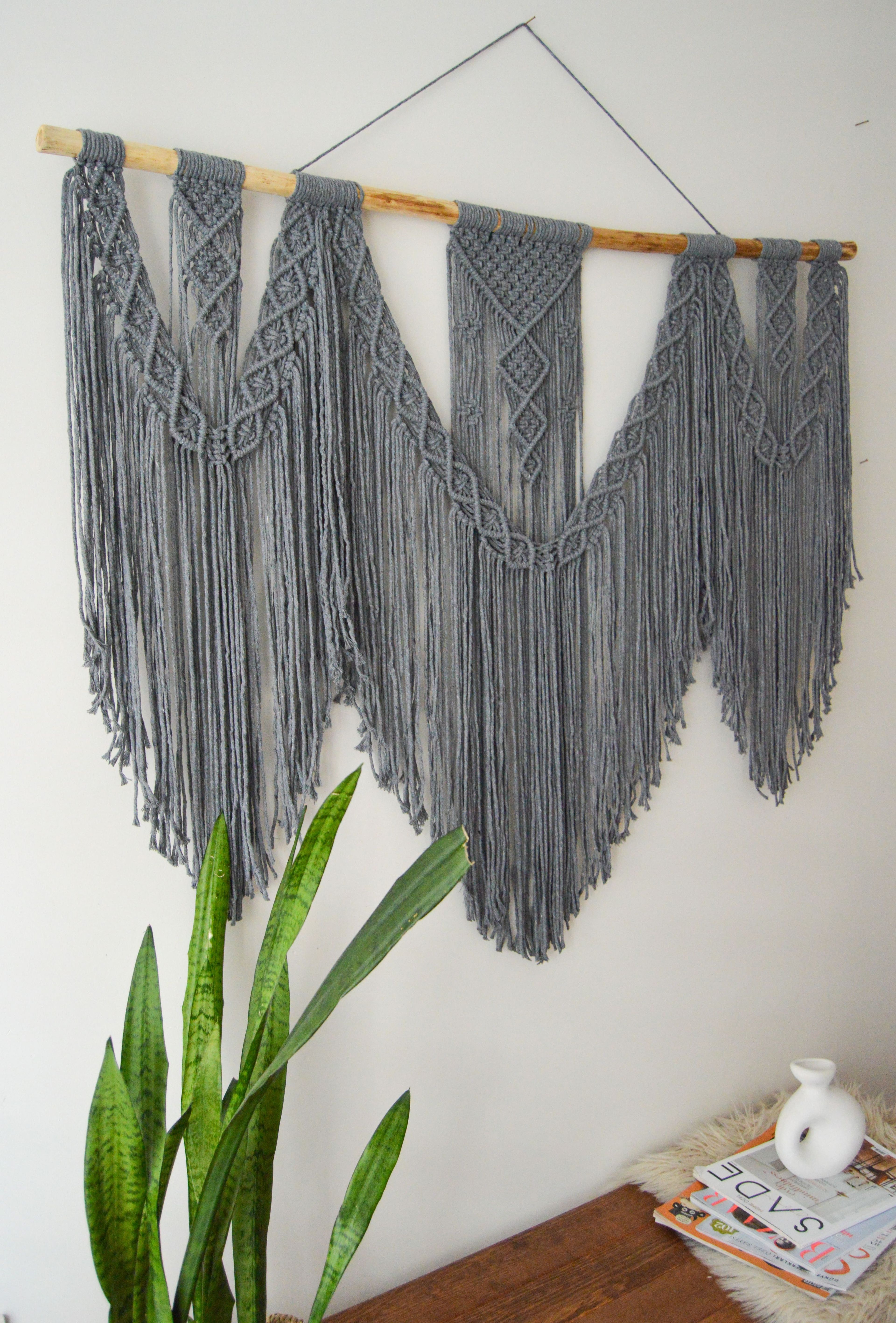 GRAYUCLU  I   Extra Large Macrame Wall Hanging, Gray Bohemian Decoration, Woven Wall Hanging, Macrame Mural, Housewarming gift, Headboard