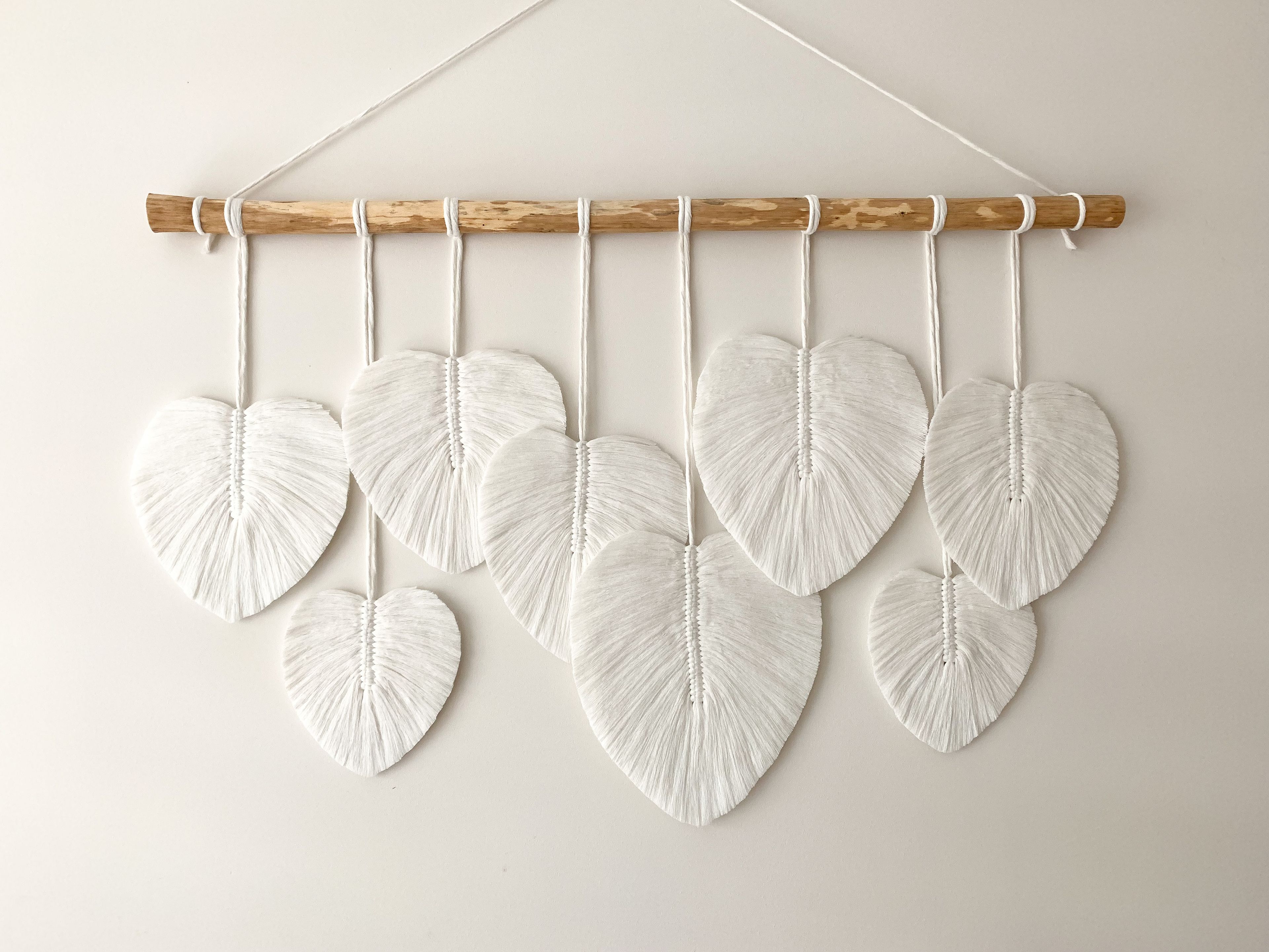 BEYAZYAPRAK  I   Large Macrame Feathers Wall Hanging, Macrame Leaf, Modern , Boho Decor, Wall Tapestry Hanging Bohemian Macrame Feathers Headboard