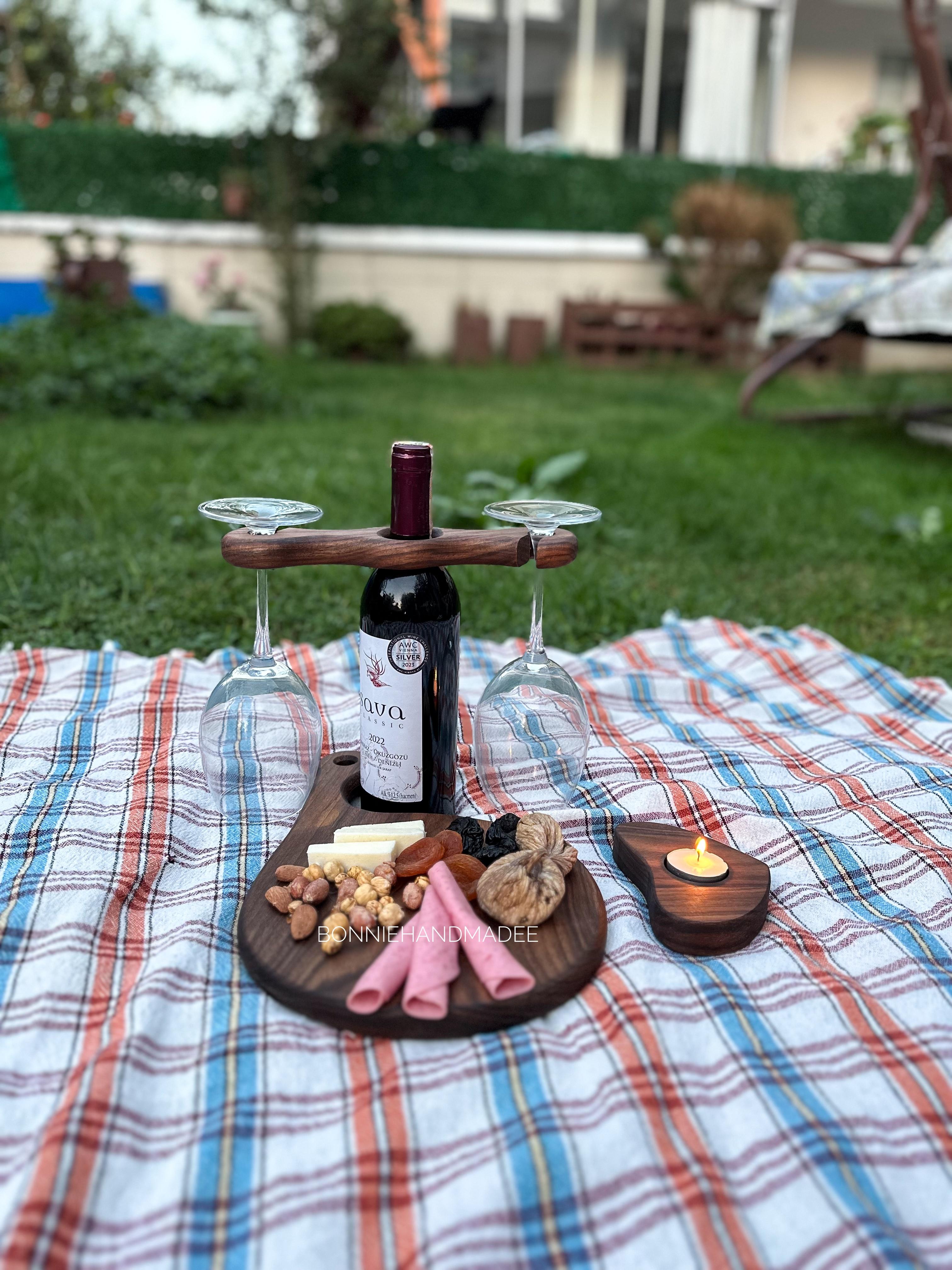 Bundle of  Wooden Charcuteria Board, Wooden Wine Bottle And Glass Caddy,  Wooden Candle Holder, Walnut Wood Cutting Board, Gift for Couple