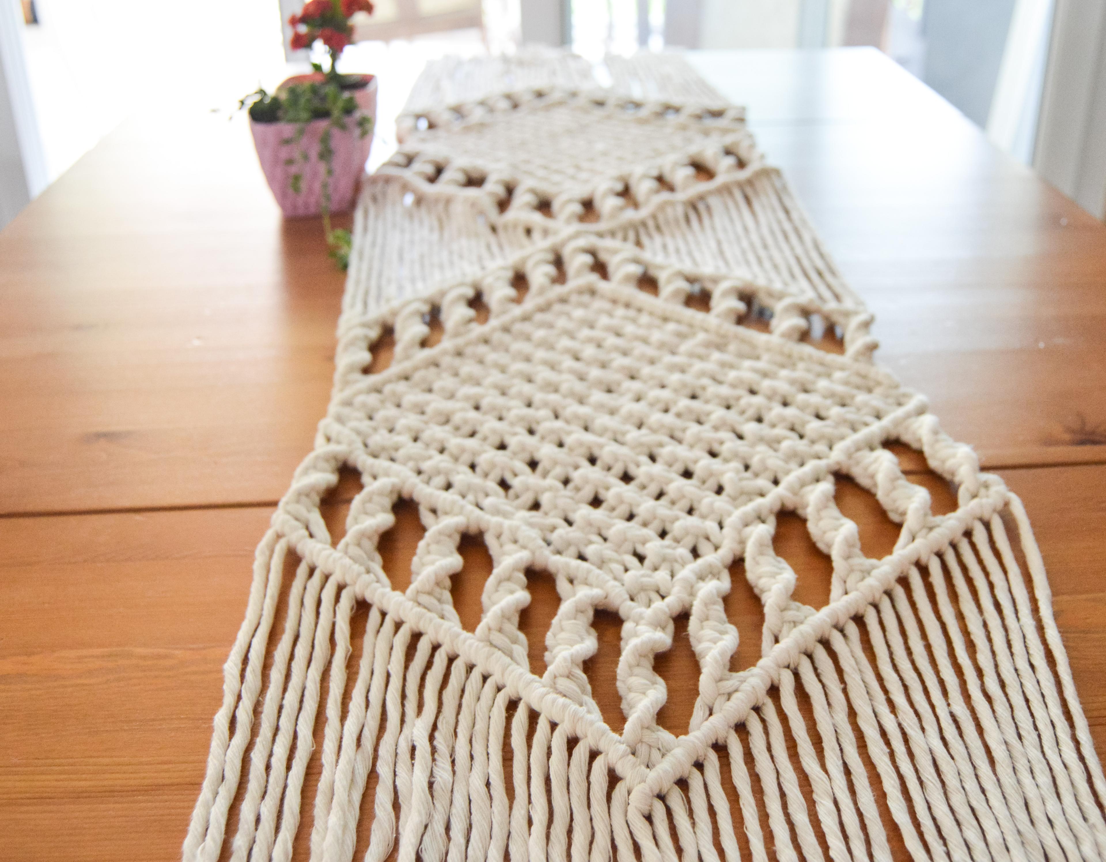 Macrame Table Runner, Dinner Table Runner, Kitchen Table Wares, Handmade Cotton Runner Custom Size, Wedding Chair Macrame Decor