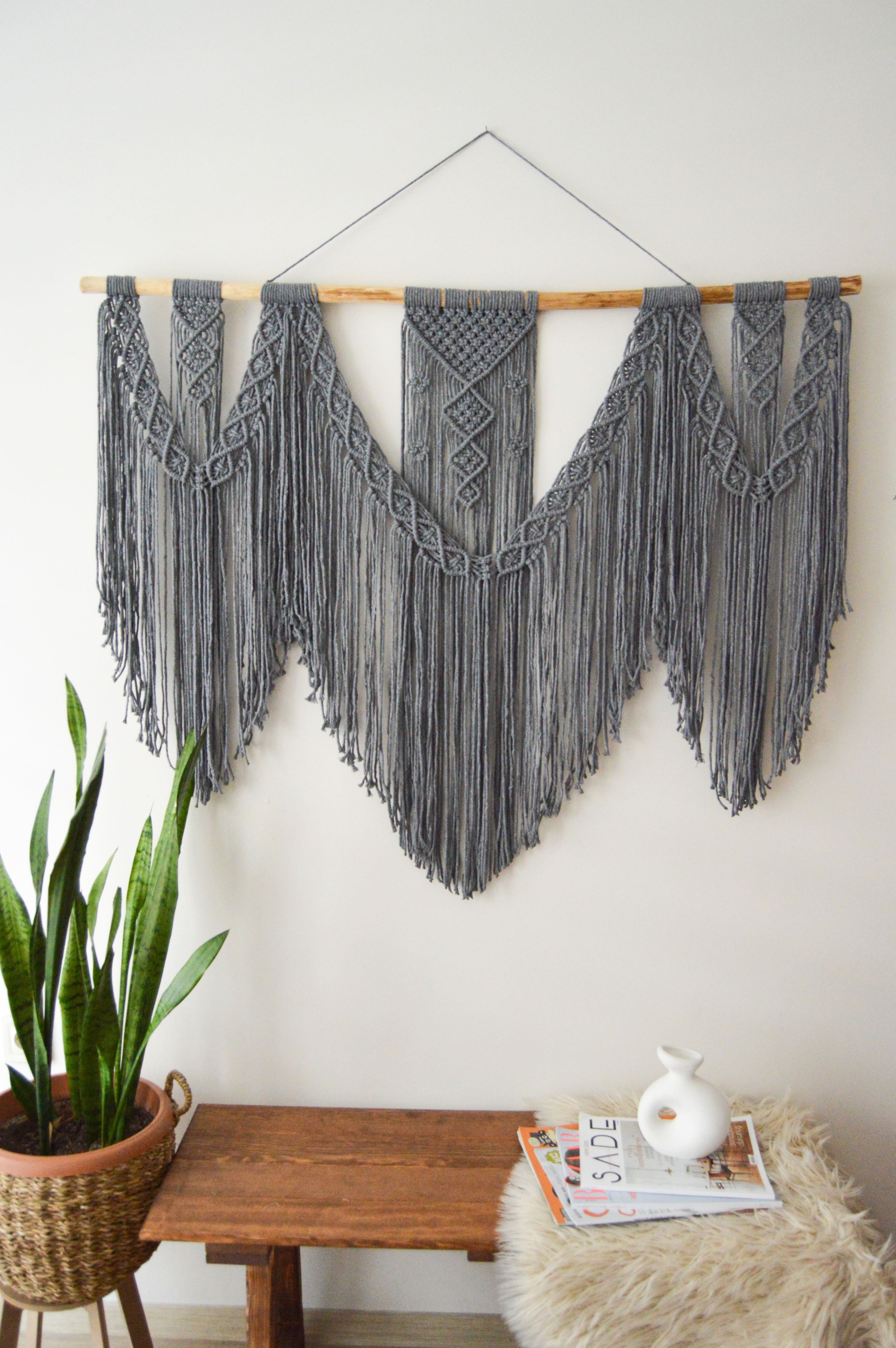 GRAYUCLU  I   Extra Large Macrame Wall Hanging, Gray Bohemian Decoration, Woven Wall Hanging, Macrame Mural, Housewarming gift, Headboard