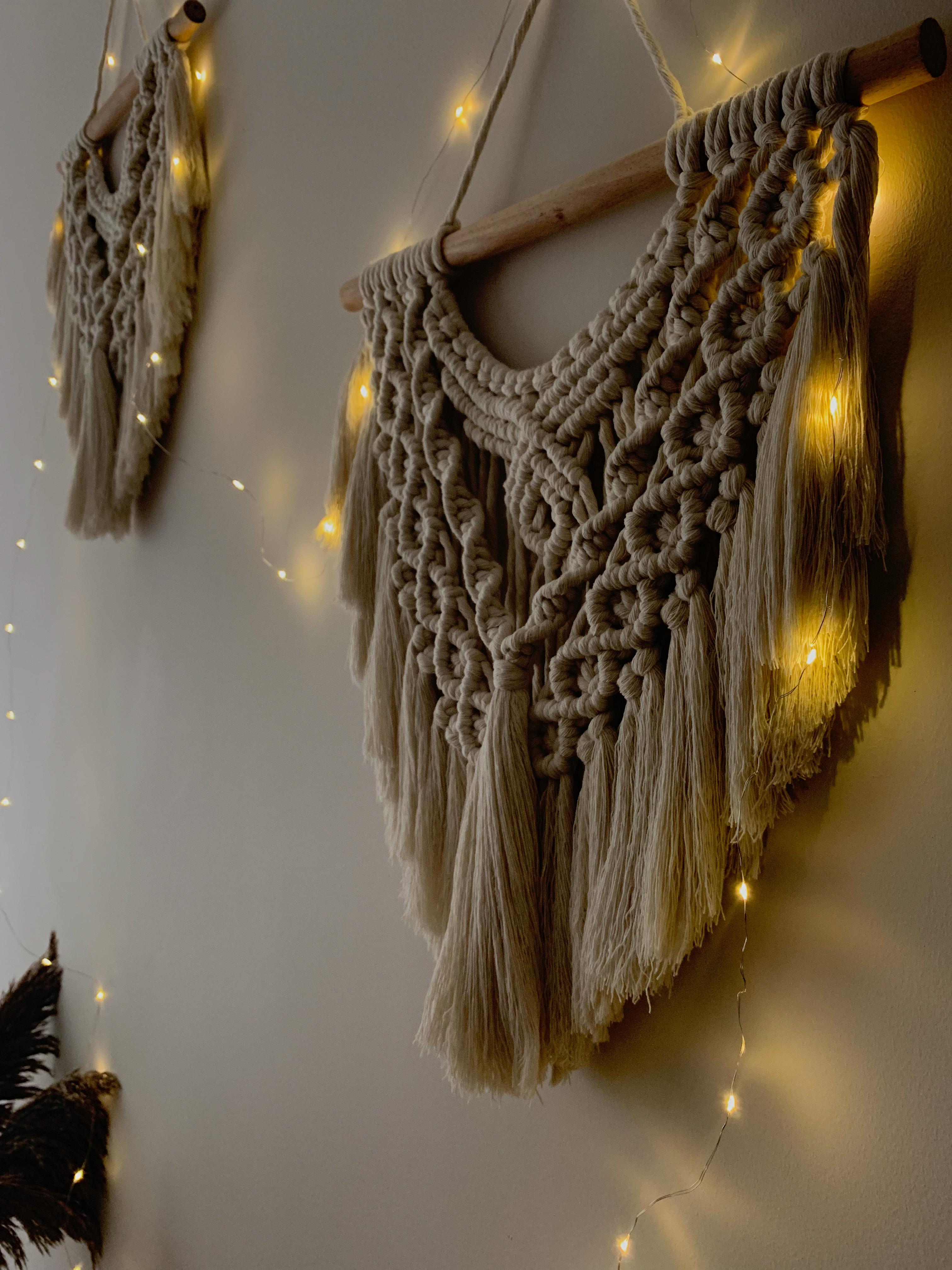 Macrame Wall Hanging 2 Pieces, Bohemian Home Decor, Boho Wall Decor, Tassel Boho Art,  Christmas Gift, Housewarming and New Home Gift