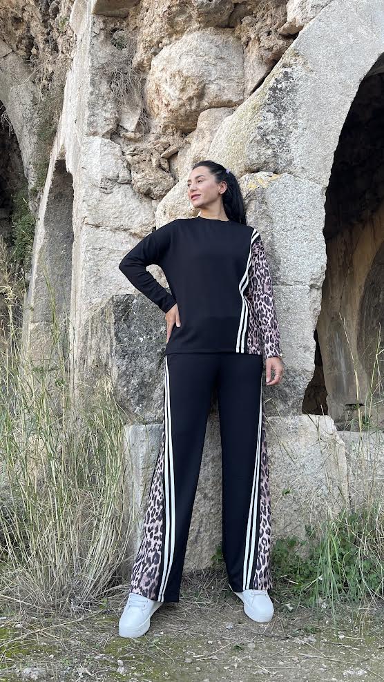 031 Leopar Çift Şeritli Modal Takım