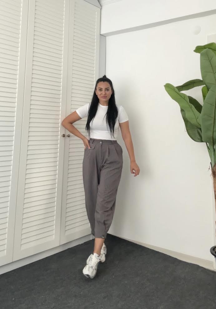 023 Çizgili balon pantolon