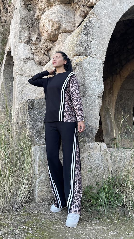 031 Leopar Çift Şeritli Modal Takım