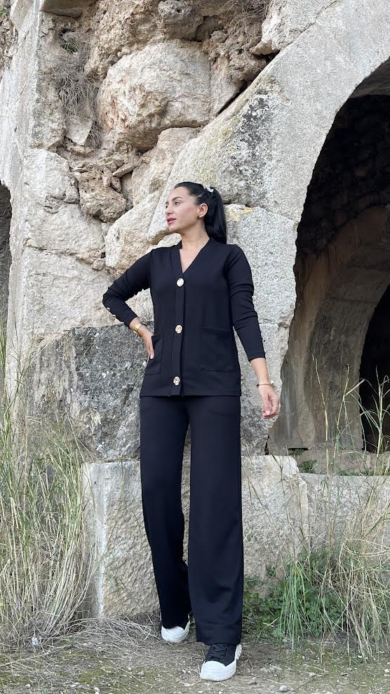 027 Düğmeli Hırkalı Modal Takım