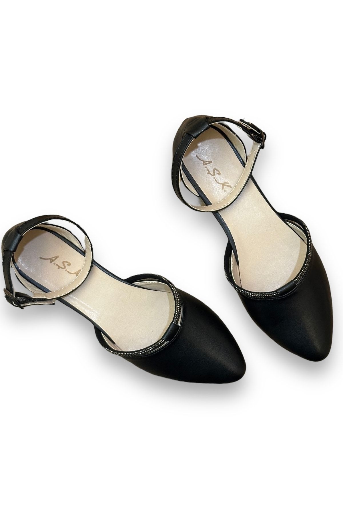 Kadın Topuksuz Şerit Taş Detaylı Ve Kemerlli Açık Yazlık Gündelik-gecelik Abiye Sandalet-ayakkabı