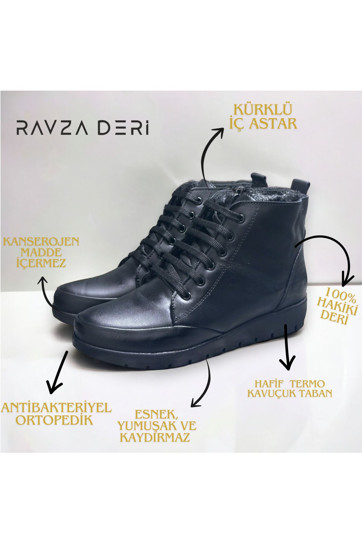 Hakiki Deri Kaymaz Taban Kürklü Ortopedik Genç Anne Botu