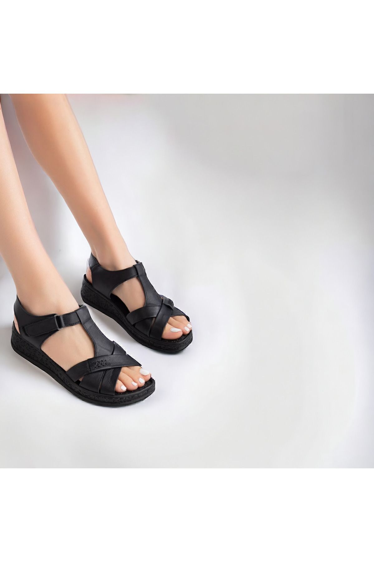 Kadın Topuksuz Hakiki Deri Açık Yazlık Gündelik  Sandalet-ayakkabı