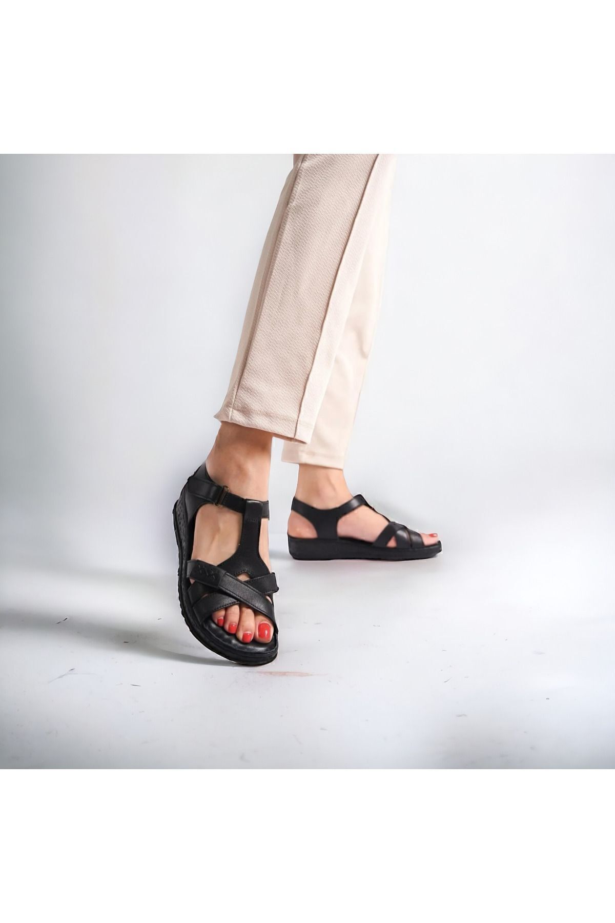 Kadın Topuksuz Hakiki Deri Açık Yazlık Gündelik  Sandalet-ayakkabı