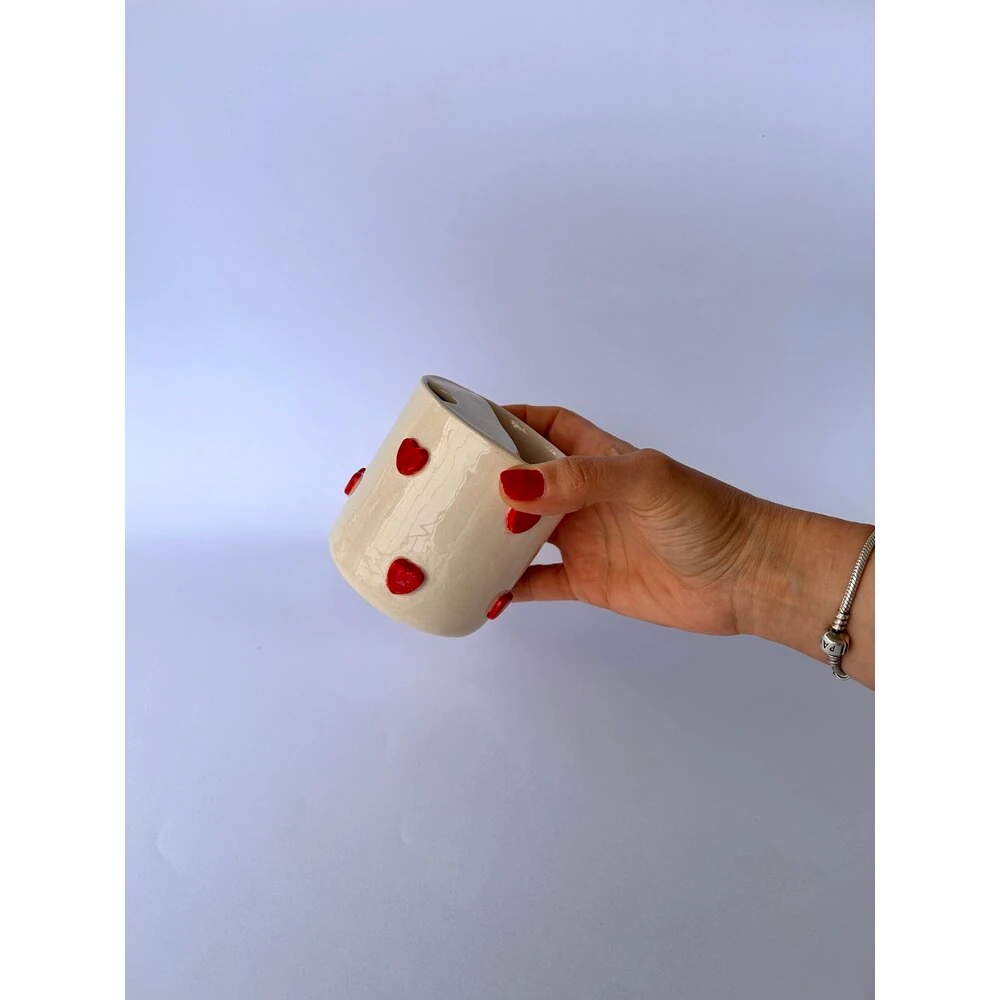 Red Heart El Yapımı Seramik Bardak