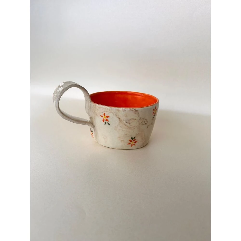 Orange Daısy El Yapımı Seramik Kupa