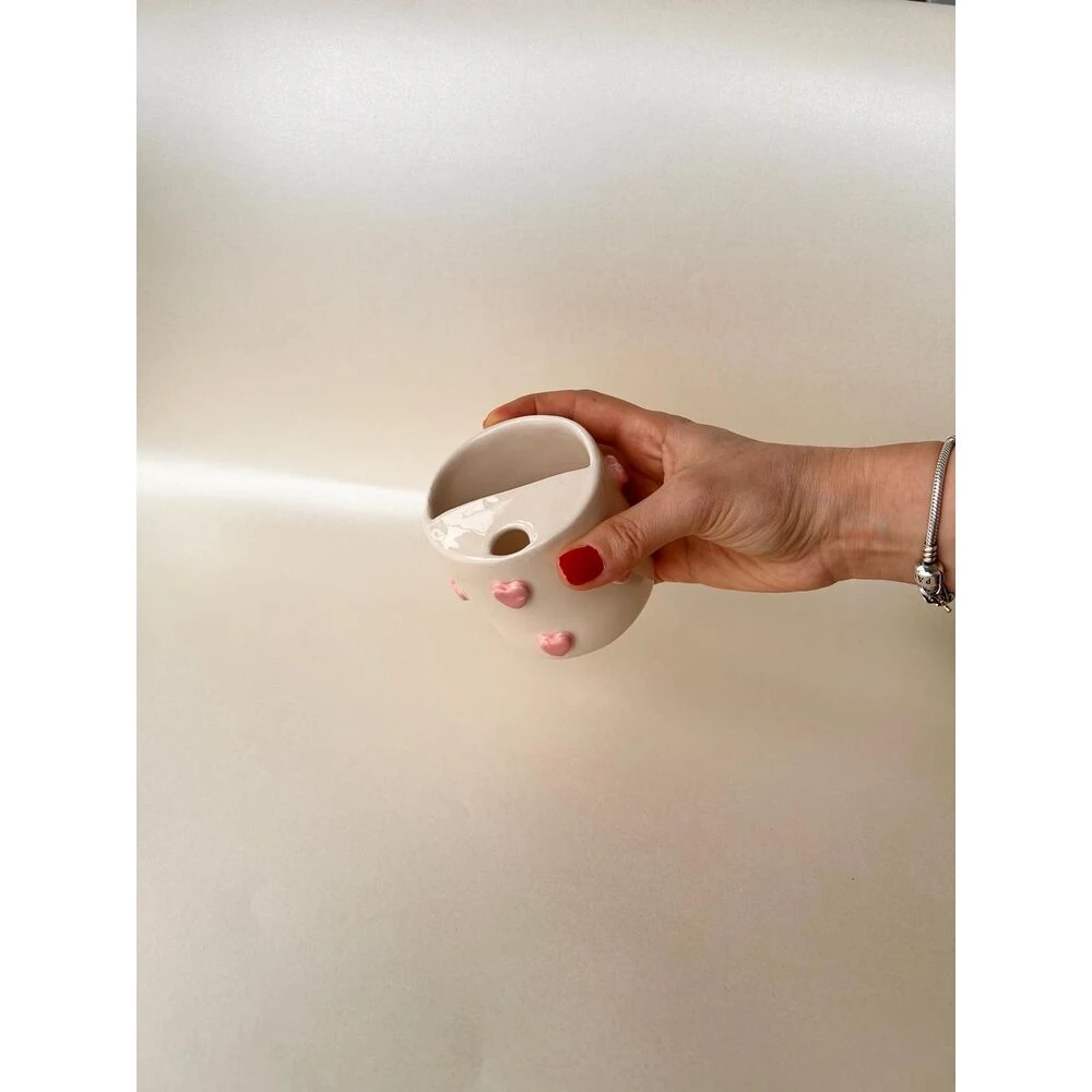 Pink Heart El Yapımı Seramik Bardak